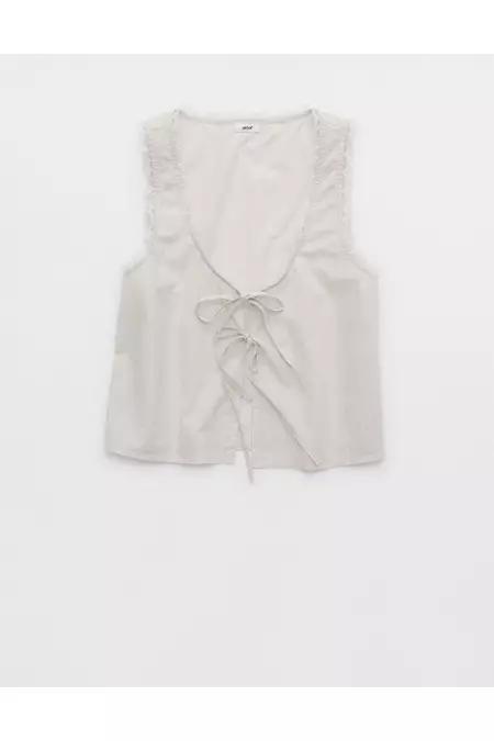 Aerie Off-Duty Poplin Tie Front Tank Top Women's Product Image