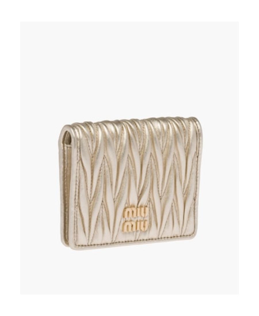 MIU MIU Logo-plaque Matelassé Wallet In Nude Product Image