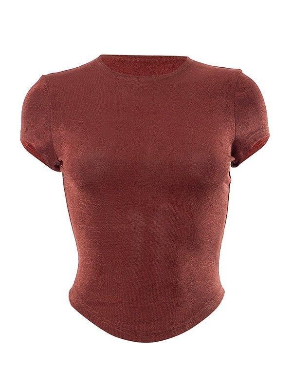 Solid Color Round Neck Short Sleeve Tee Product Image