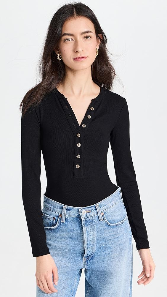 Ambitionist Button Up Ribbed Henley Thong Bodysuit | Shopbop Product Image