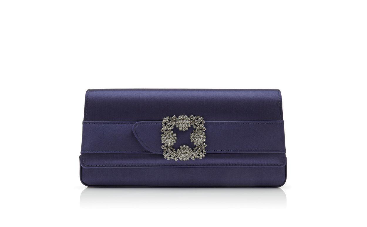 GOTHISI Navy Blue Satin Jewel Buckle Clutch Product Image