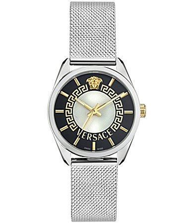 Versace Womens V-Circle Analog Stainless Steel Mesh Bracelet Watch Product Image