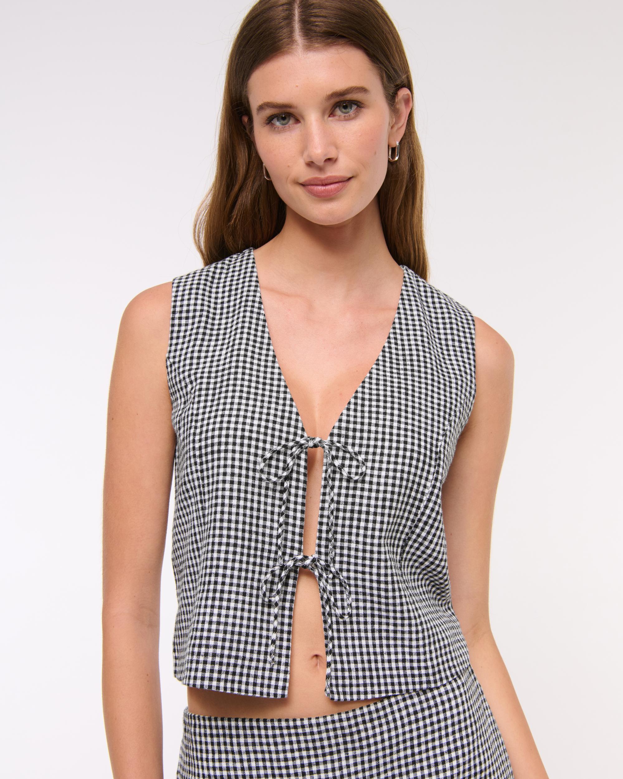 Tie-Front Linen-Blend Vest Product Image
