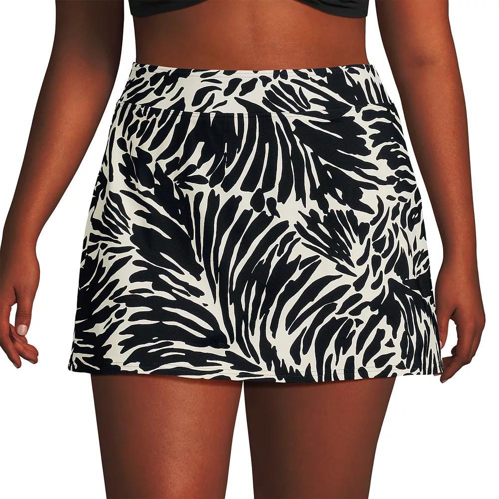 Plus Size Lands' End UPF 50 Tummy Slimmer Swim Skirt, Women's, Size: 16 W, Black White Leaf Product Image