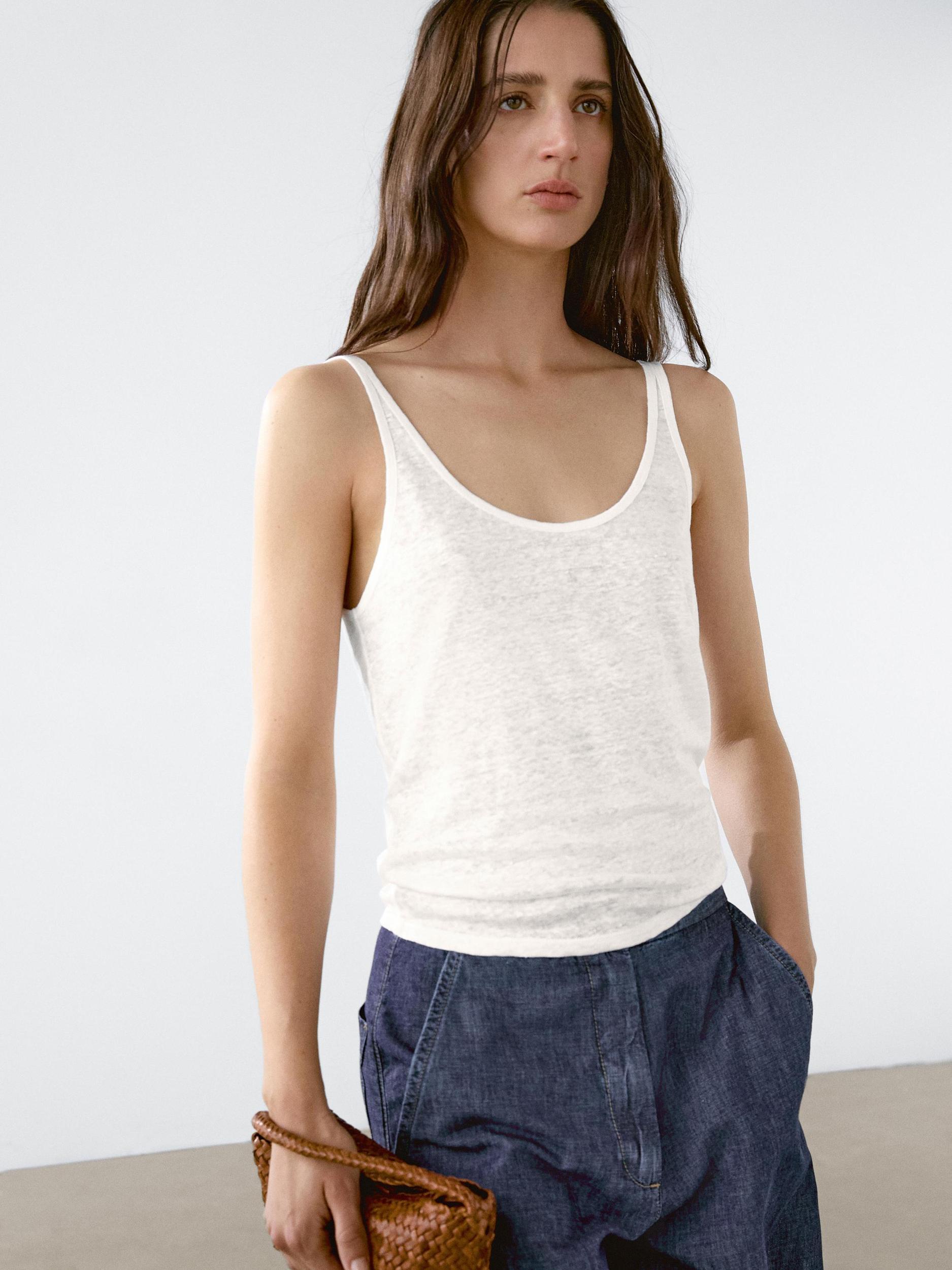 100% linen strappy top Product Image