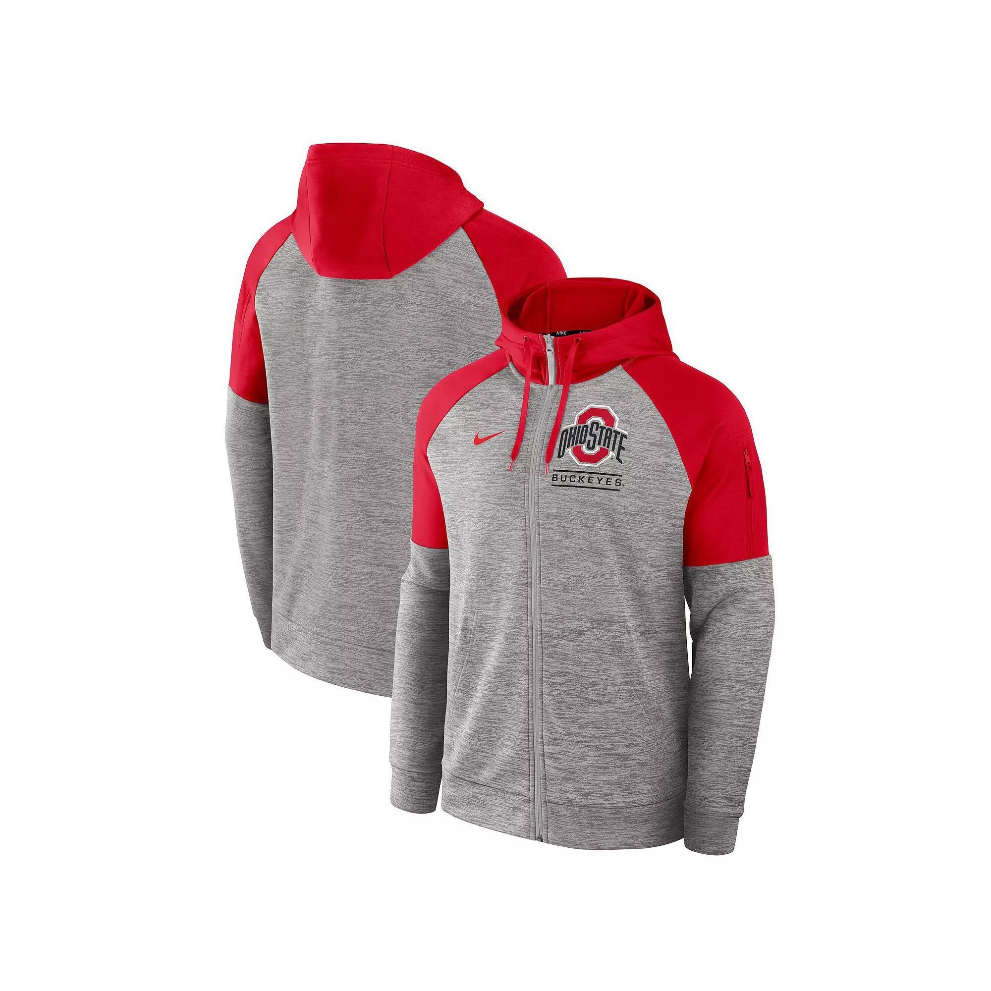 Men's Nike Heather Gray Ohio State Buckeyes Fitness Raglan��Performance Full-Zip Hoodie, Size: XL, Grey Product Image