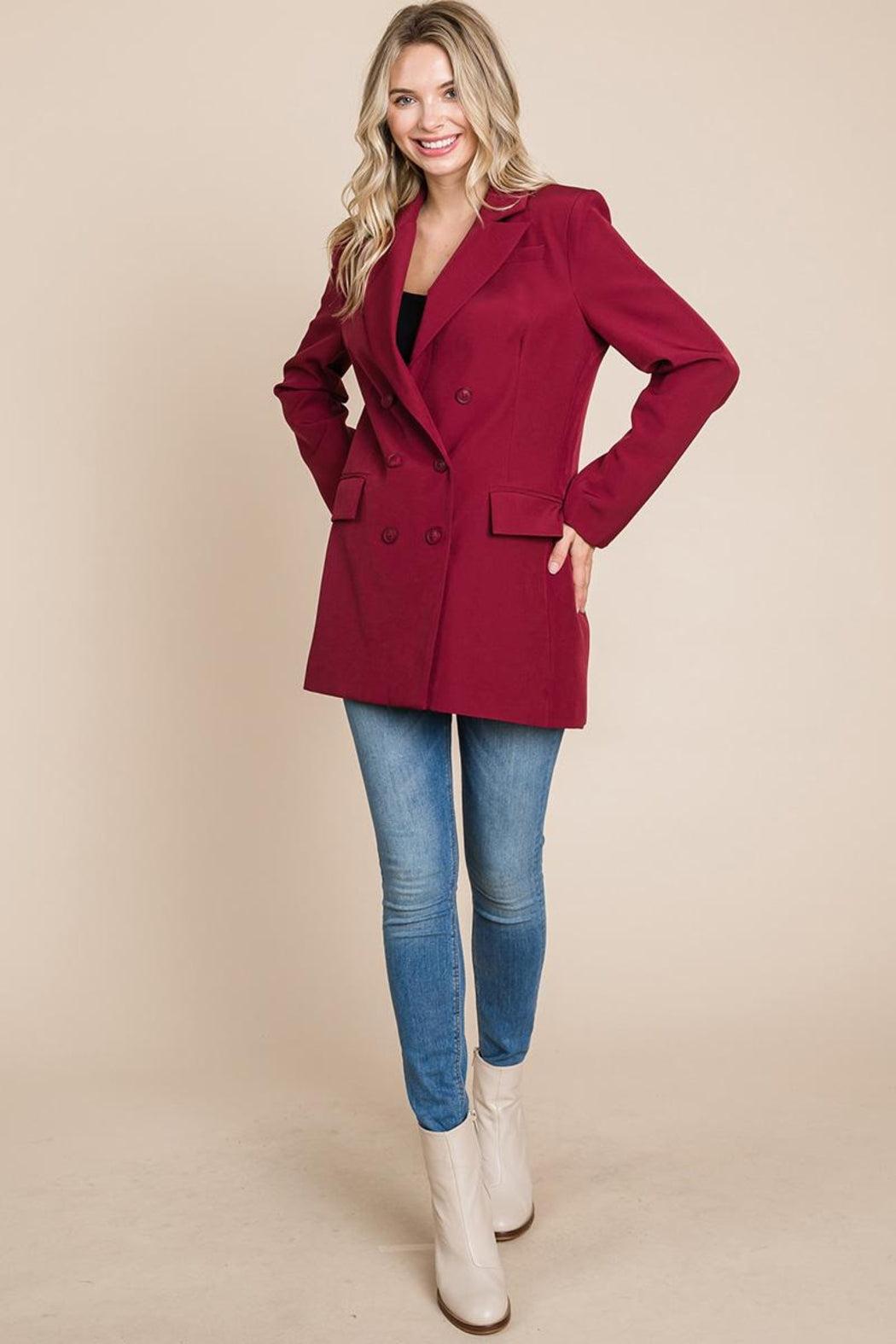 Collar Long Double Breasted Blazer Jacket Product Image