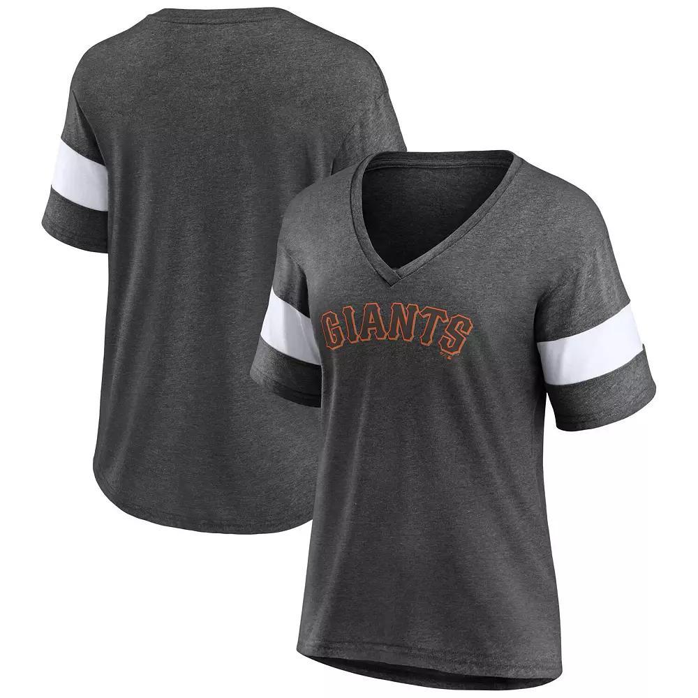 Women's Fanatics Branded Heathered Charcoal San Francisco Giants Wordmark V-Neck Tri-Blend T-Shirt,  Product Image