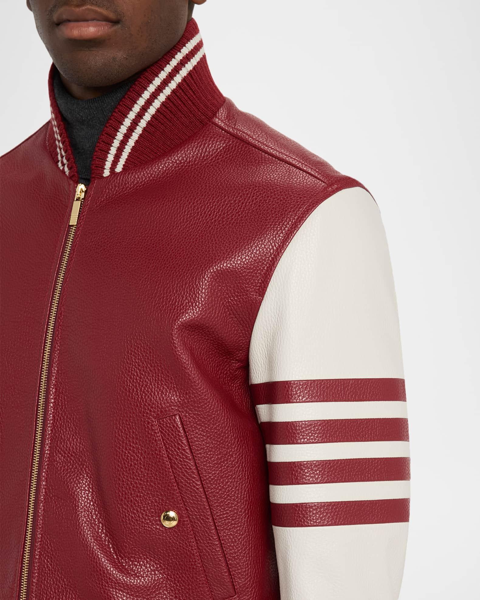 Men's Striped Leather Varsity Jacket Product Image