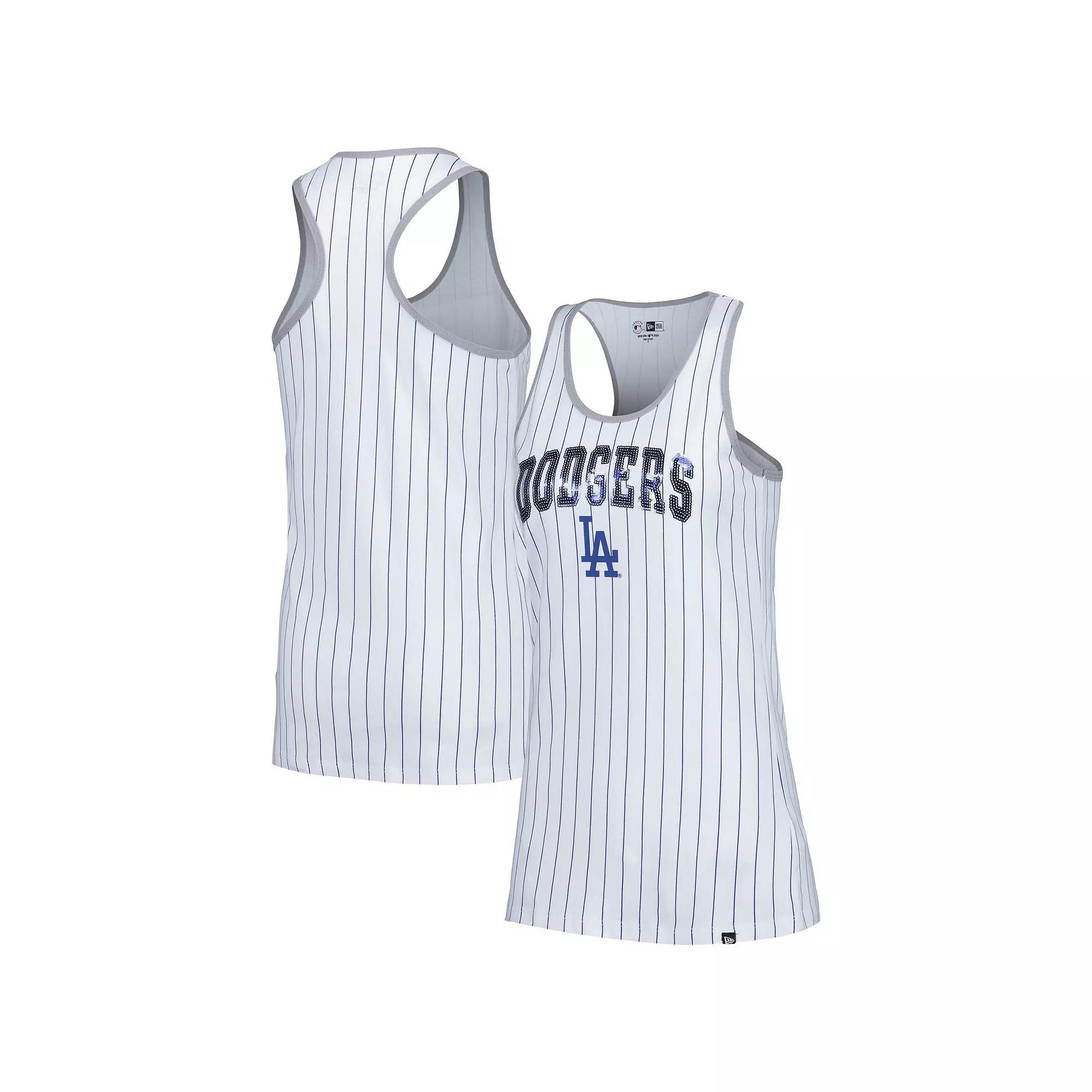 Women's New Era White Los Angeles Dodgers Sequin Pinstripe Racerback Tank Top, Size: Small Product Image
