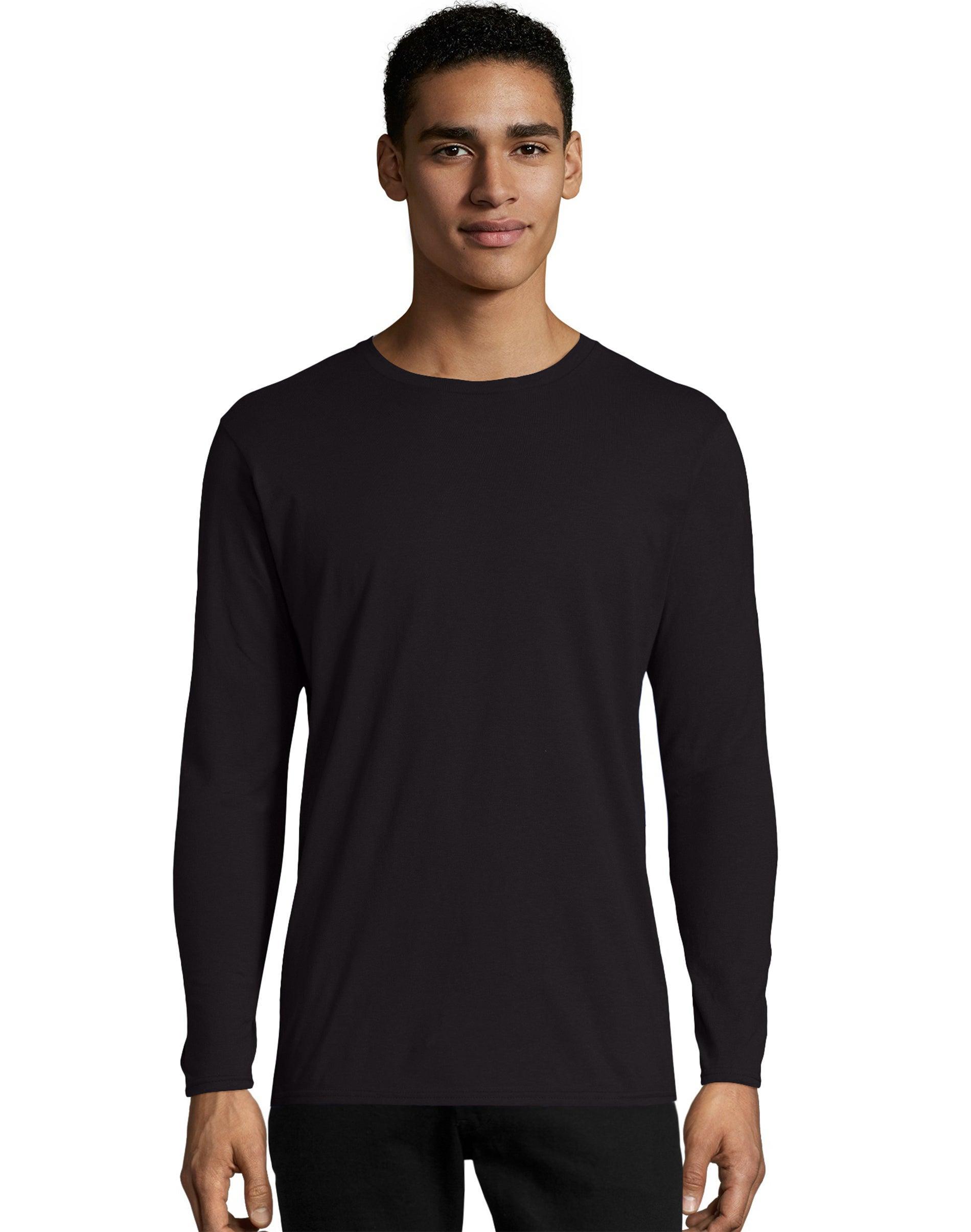 Hanes Perfect-T Mens Long Sleeve Cotton T-Shirt, Value 2-Pack Black S Product Image