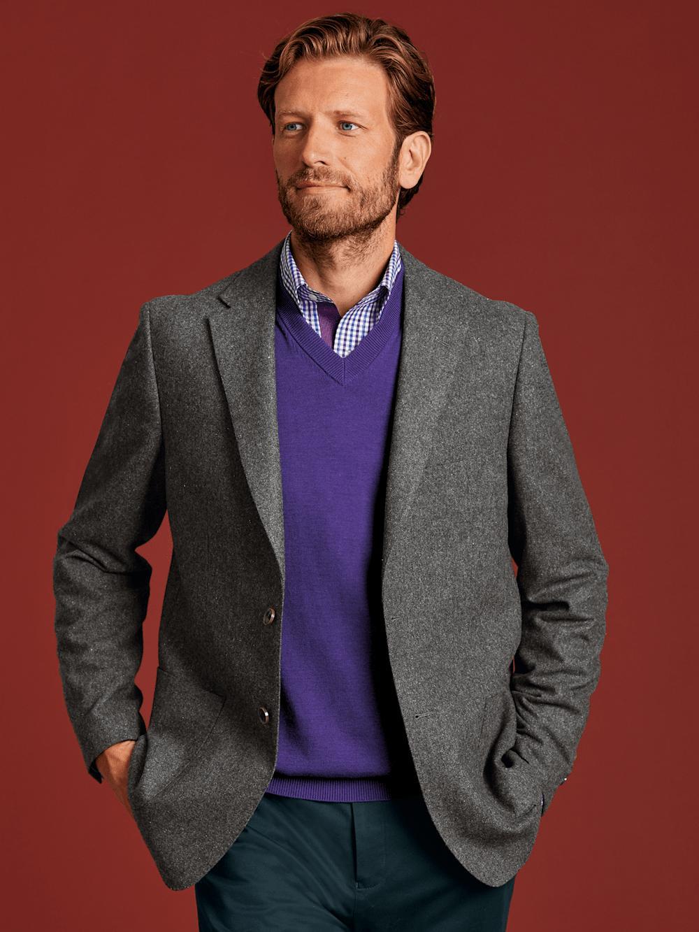 Wool Blend Donegal Single Breasted Notch Lapel Sport Coat - Charcoal Product Image