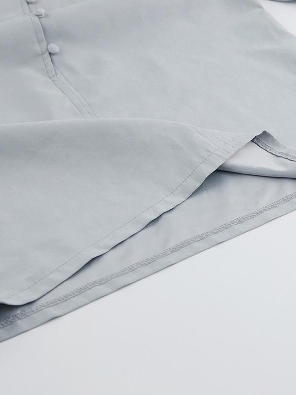 Long Sleeves Loose Solid Color Split-Joint High-Neck Blouses Product Image