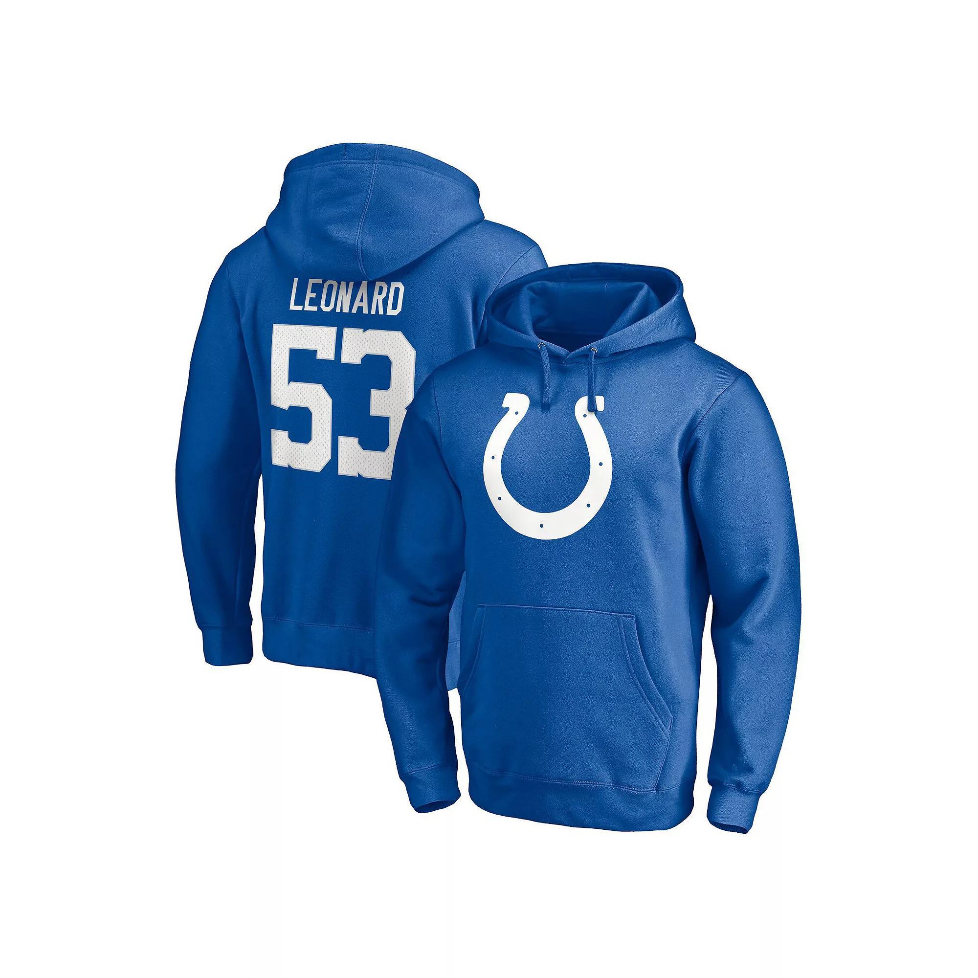 Men's Fanatics Branded Darius Leonard Royal Indianapolis Colts Player Icon Name & Number Pullover Hoodie, Size: Small, Blue Product Image