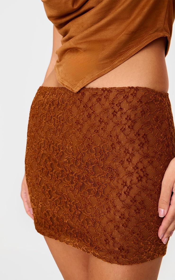 Dark Chocolate Lace Textured Mini Skirt Product Image