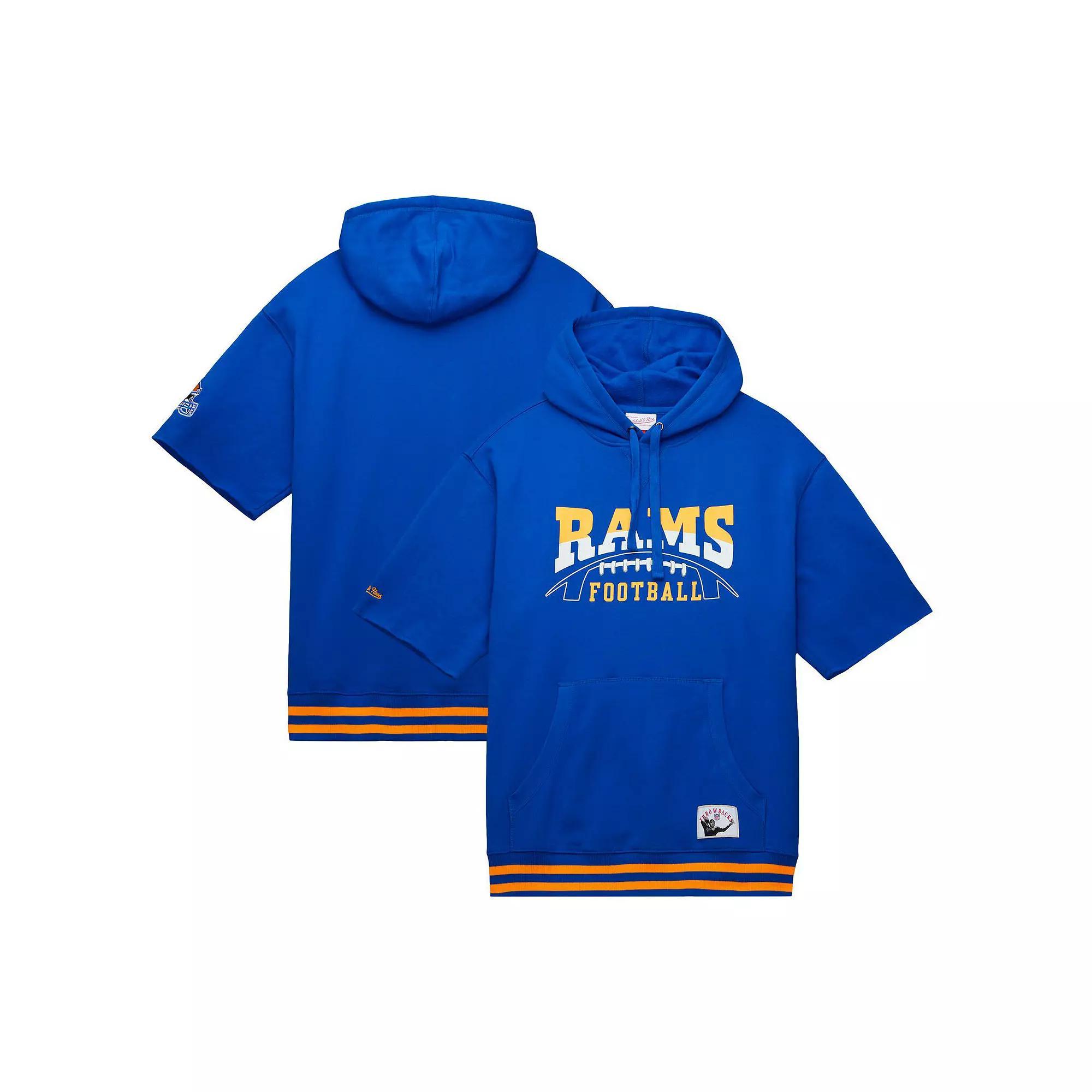 Men's Mitchell & Ness Royal Los Angeles Rams Pre-Game Short Sleeve Pullover Hoodie,  Product Image