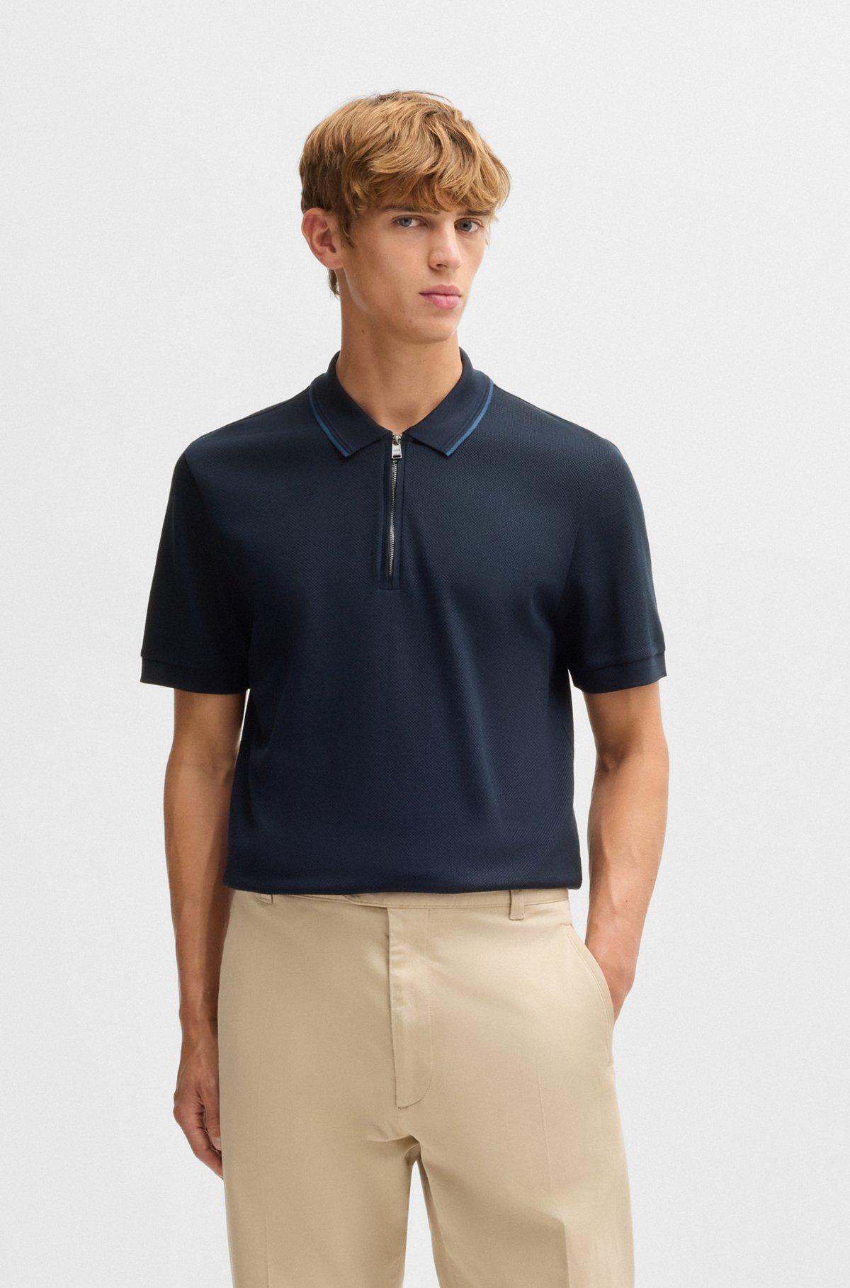 Structured-cotton polo shirt with zip placket Product Image