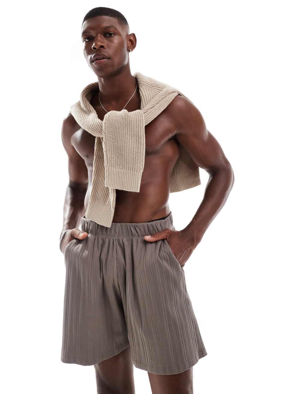 ASOS DESIGN textured lounge shorts in brown Product Image