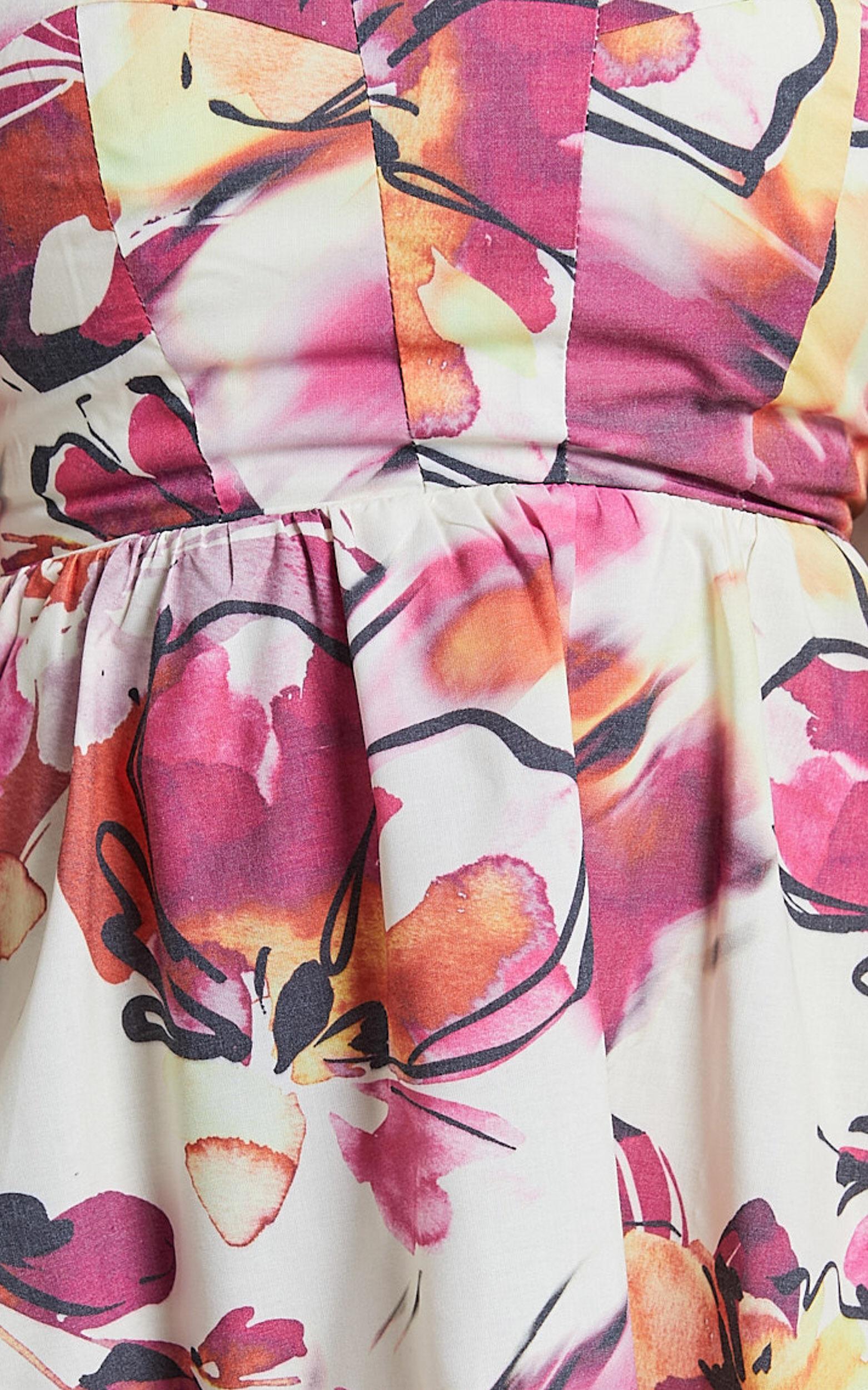 Gretchen Mini Dress - Puff Sleeve Babydoll Dress in Dahlia Dusk Floral Product Image