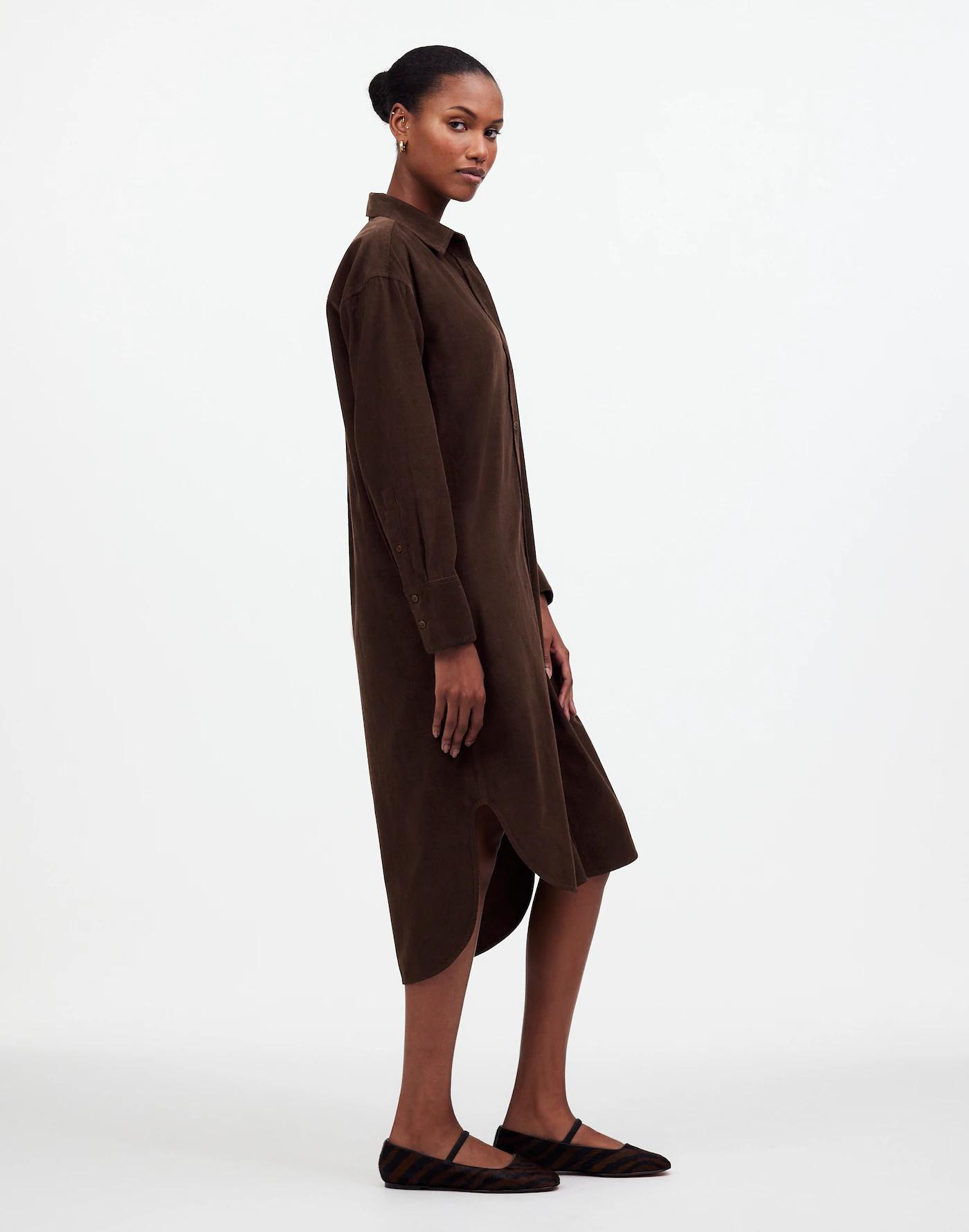 Corduroy Long-Sleeve Midi Shirtdress Product Image