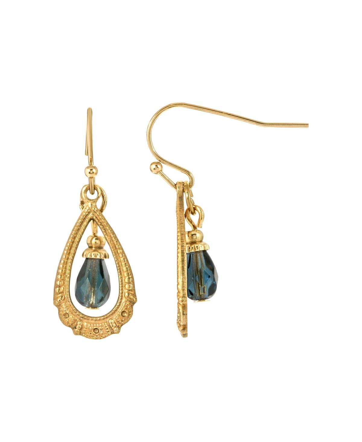 1928 Gold Tone Blue Bead Teardrop Earrings, Womens Product Image