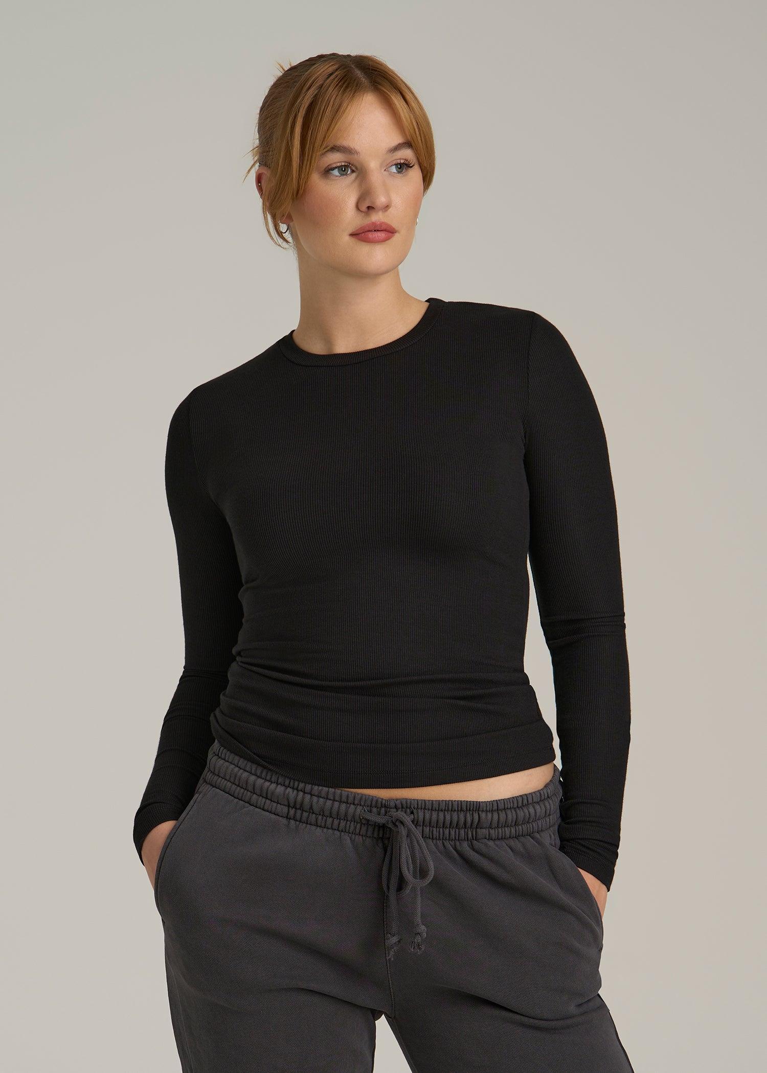FITTED Ribbed Long Sleeve Tee for Tall Women in Black Female Product Image