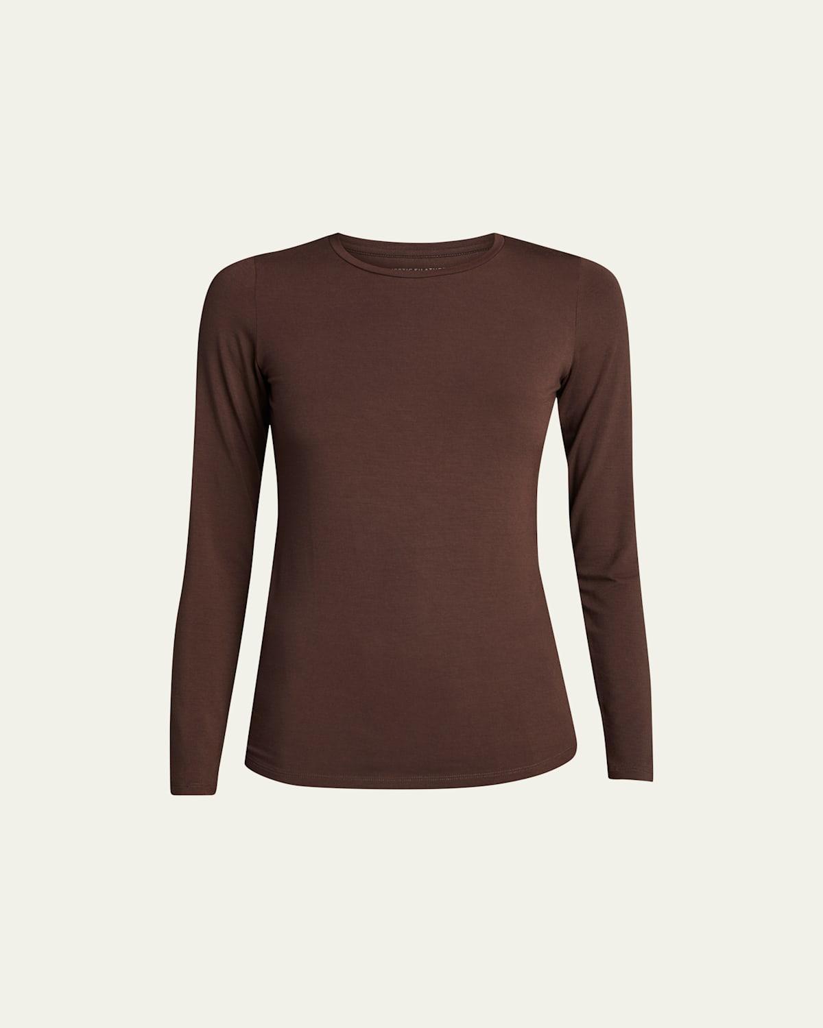 Soft Touch Flat-Edge Long-Sleeve Crewneck Top Product Image