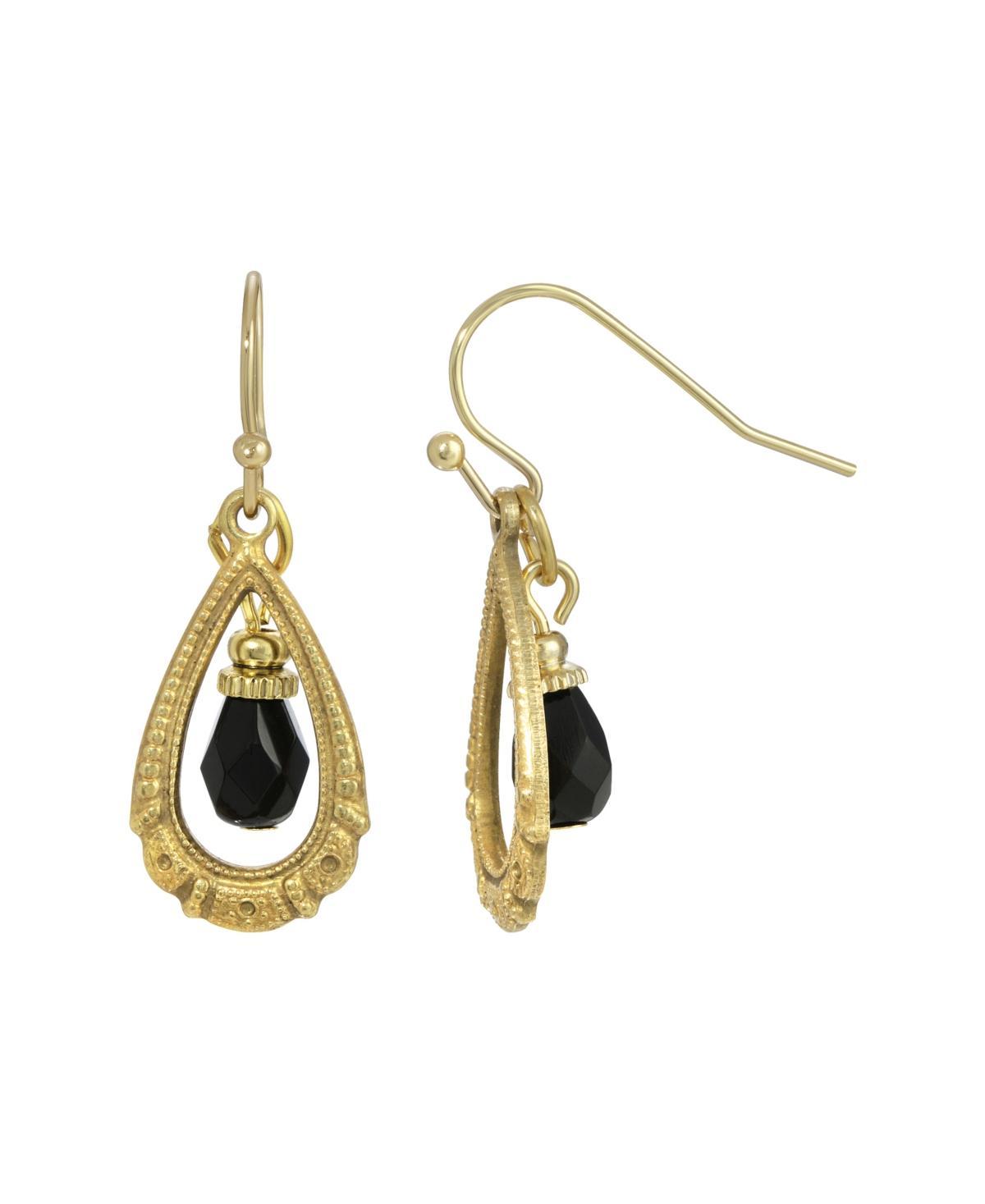 1928 Gold Tone Blue Bead Teardrop Earrings, Womens Product Image