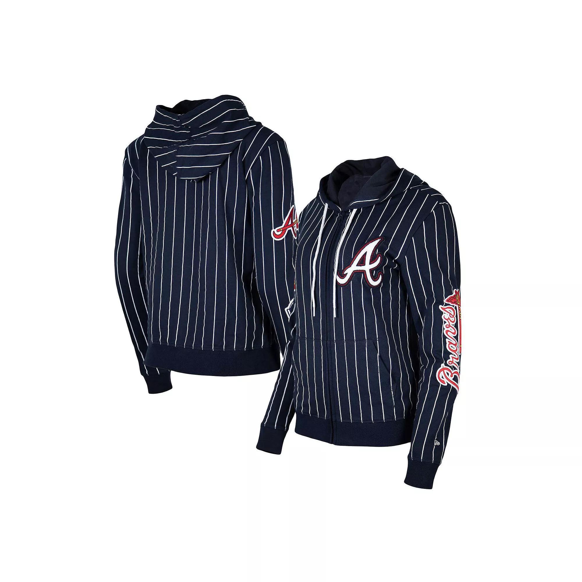 Women's New Era Navy Atlanta Braves Pinstripe Tri-Blend Full-Zip Hoodie Jacket, Size: Small, Blue Product Image