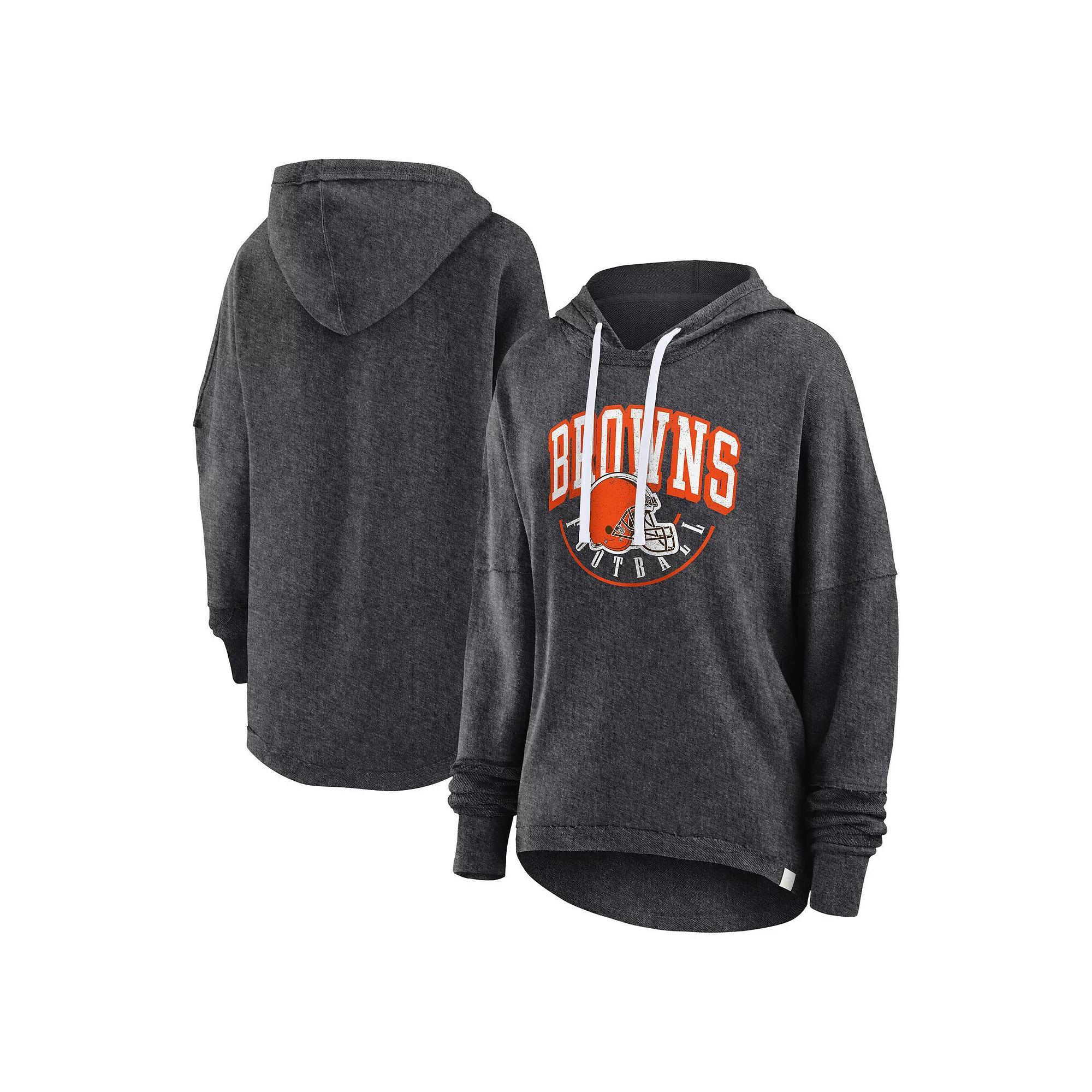 Women's Fanatics Branded Charcoal Cleveland Browns Lightewight Modest Crop Lounge Helmet Arch Pullover Hoodie,  Product Image