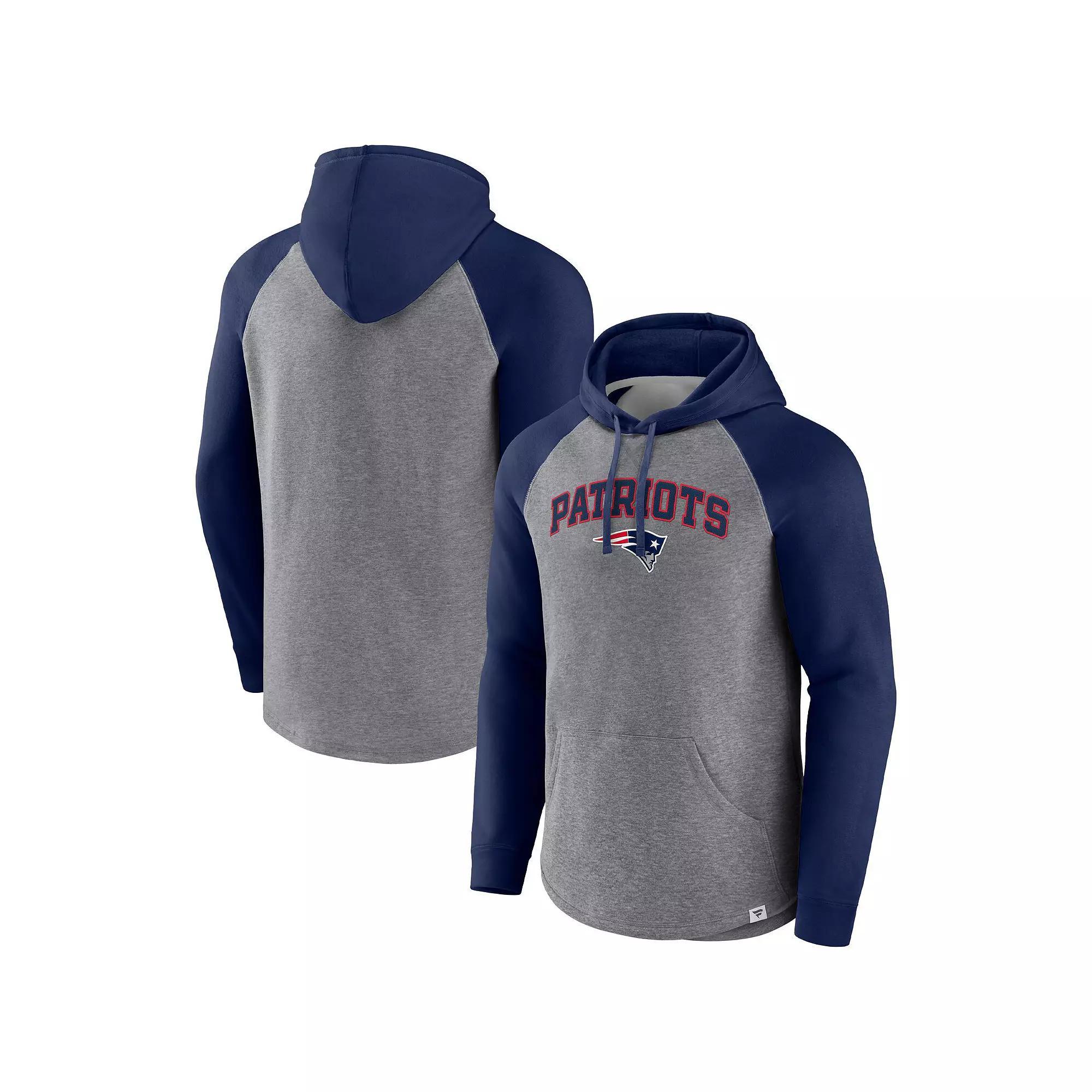 Mens Fanatics Branded Heathered Gray/Navy New England Patriots By Design Raglan Pullover Hoodie Product Image