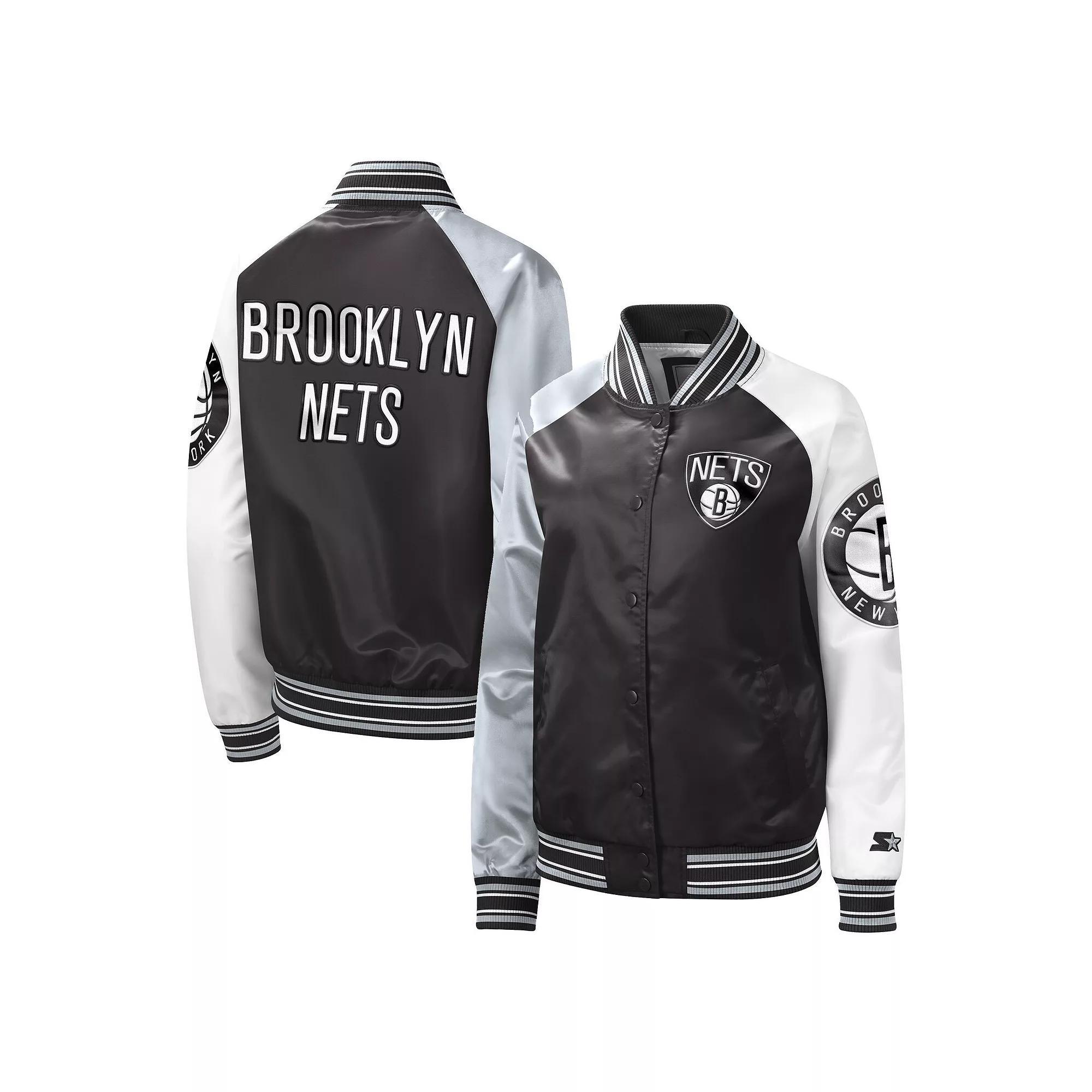Women's Starter Black Brooklyn Nets The Prospect Raglan Full-Snap Jacket, Size: Medium Product Image