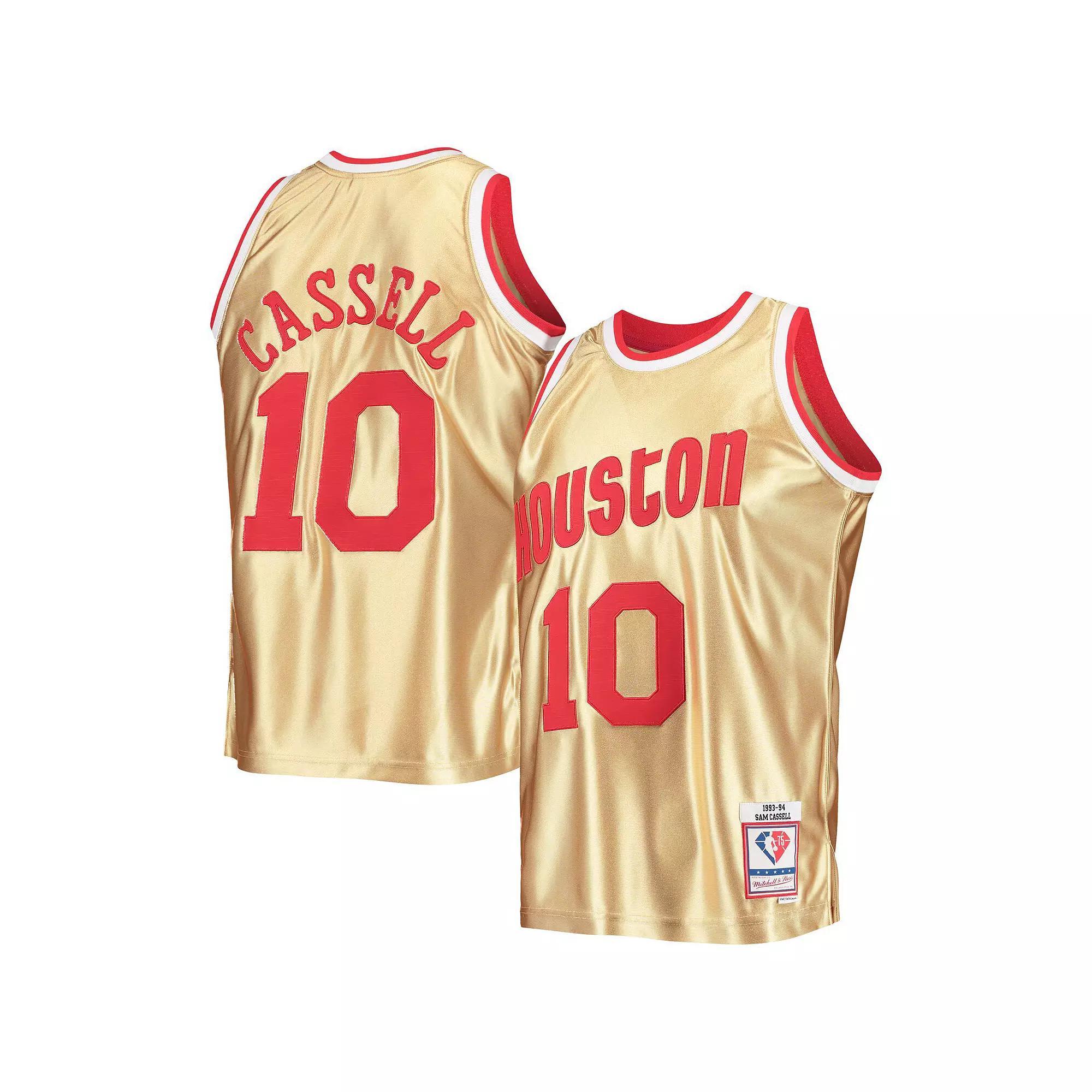 Men's Mitchell & Ness Sam Cassell Gold Houston Rockets 75th Anniversary 1993-94 Hardwood Classics Swingman Jersey, Size: Medium Product Image