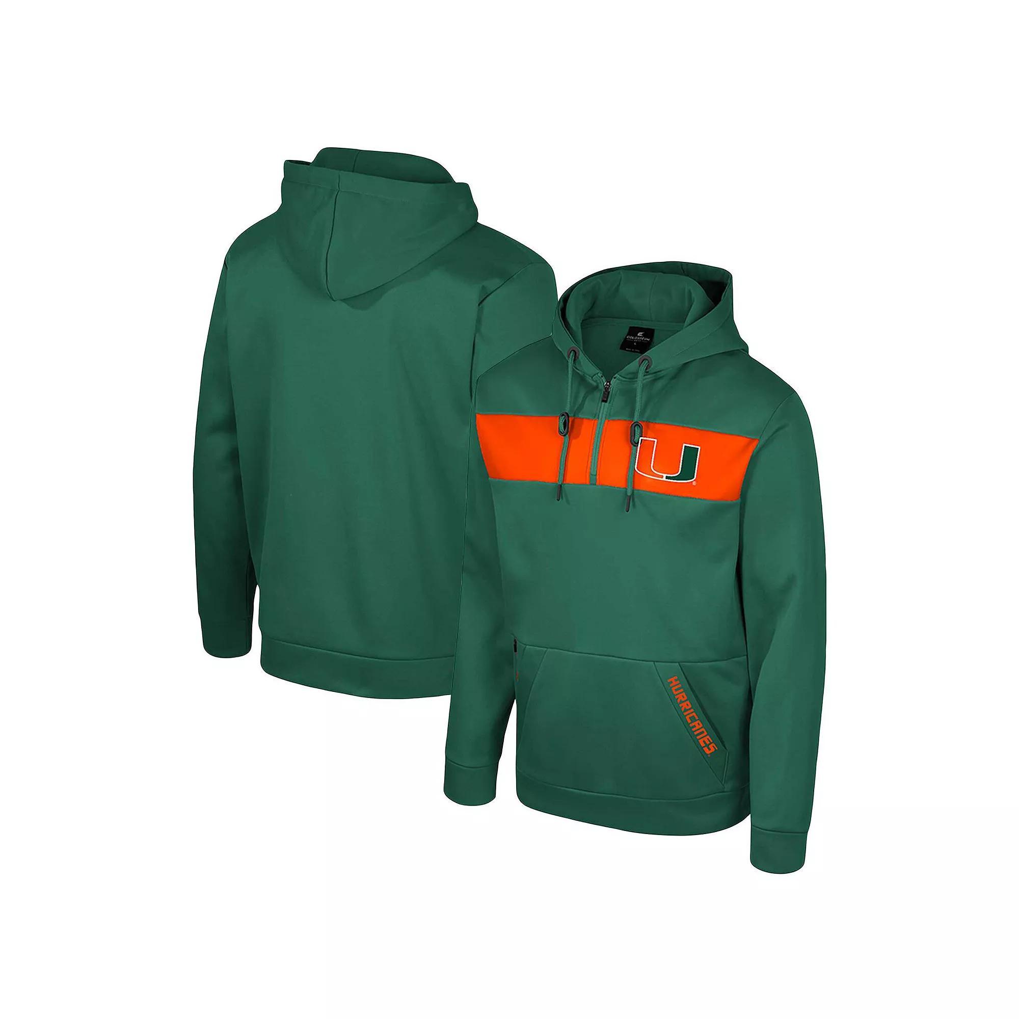 Men's Colosseum Green Miami Hurricanes Quarter-Zip Hoodie,  Product Image