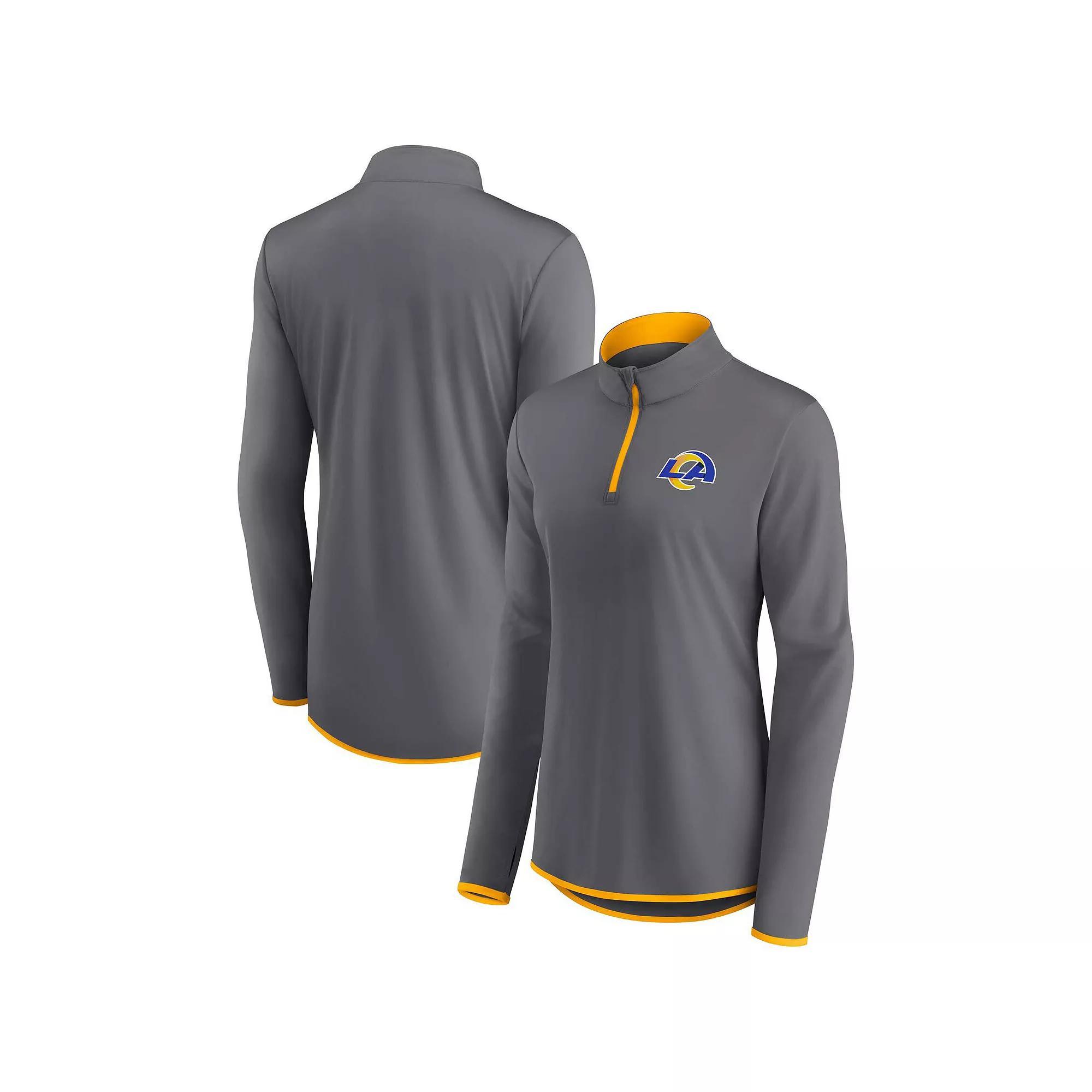 Women's Fanatics Branded Gray Los Angeles Rams Corner Long Sleeve 1/4 Zip Top,  Product Image