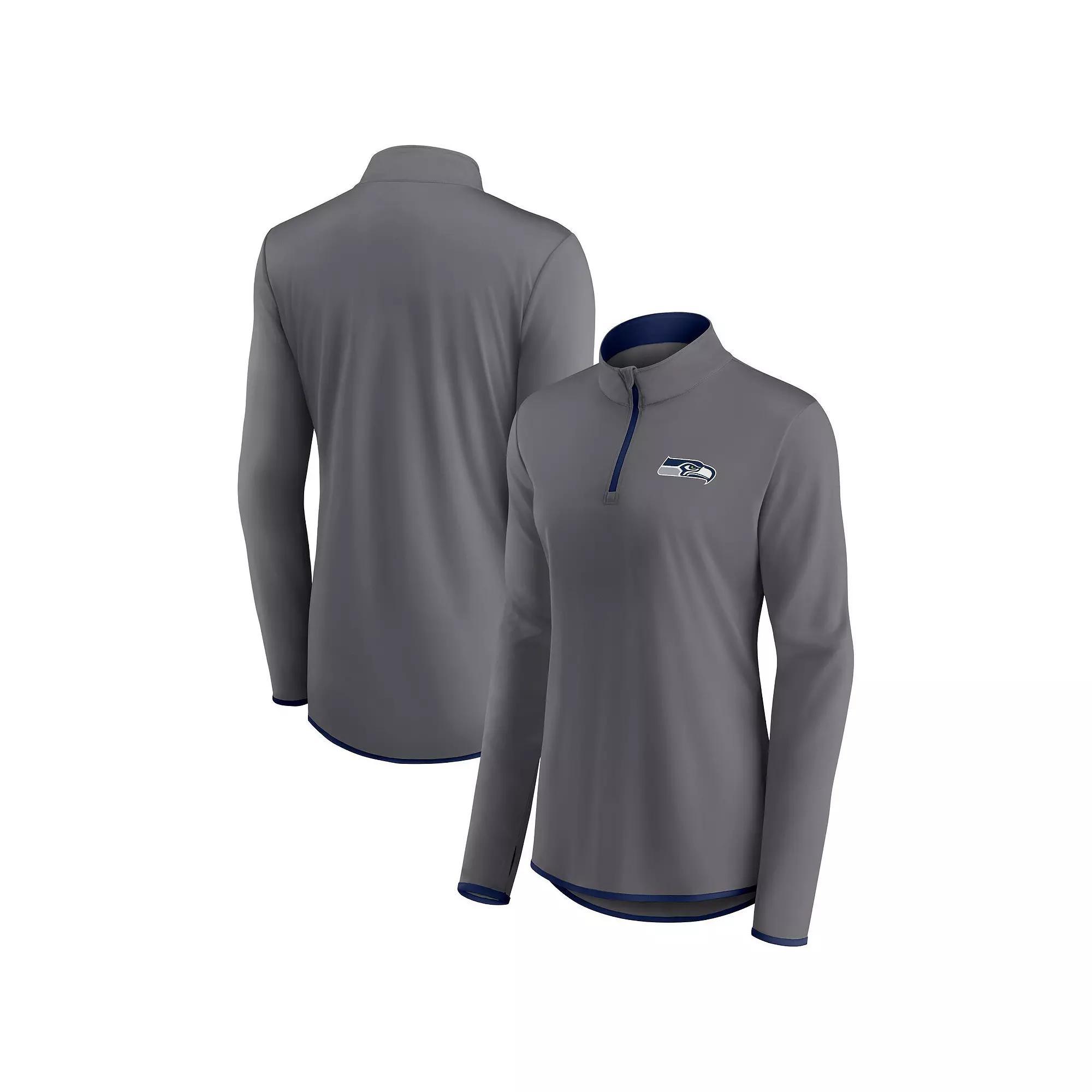 Women's Fanatics Branded Gray Seattle Seahawks Corner Long Sleeve 1/4 Zip Top,  Product Image