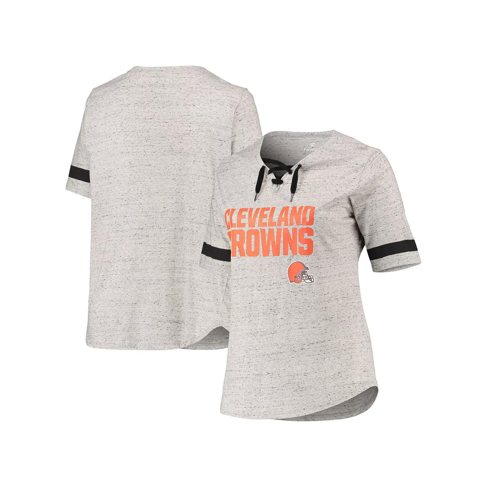 Women's Heathered Gray Cleveland Browns Plus Size Lace-Up V-Neck T-Shirt, Size: 1XL, Grey Product Image