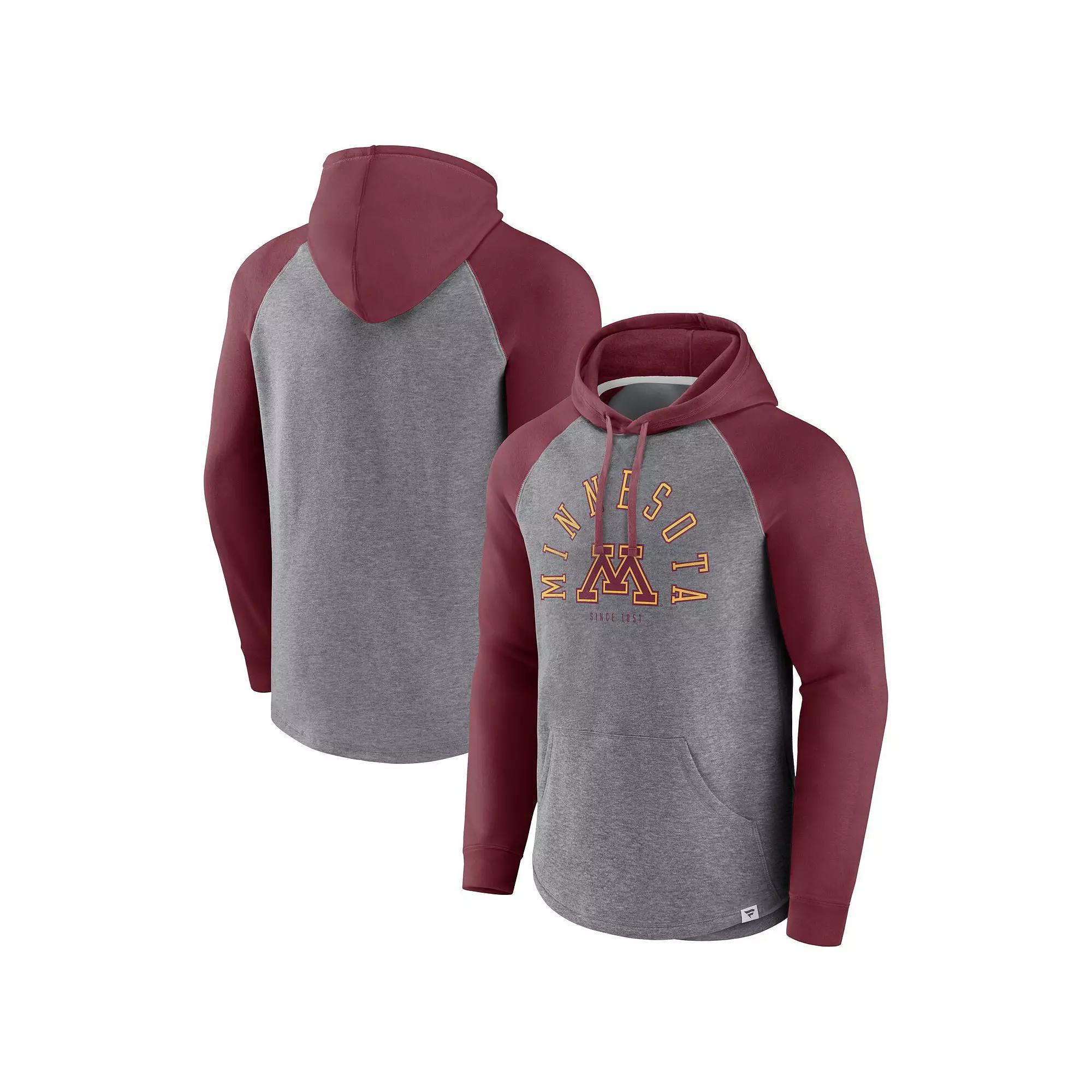 Men's Fanatics Branded Maroon/Heather Gray Minnesota Golden Gophers Wrap Up Raglan Pullover Hoodie, Size: 2XL, Red Product Image