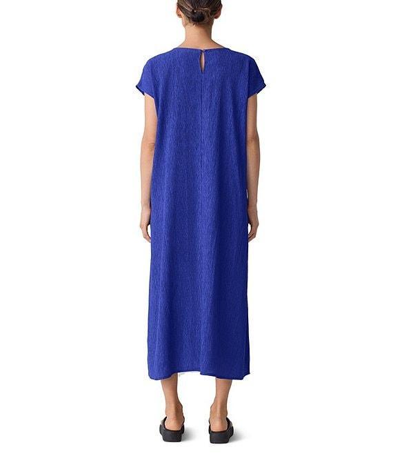 Eileen Fisher Crinkle Plisse Round Neck Cap Sleeve Midi Dress Product Image