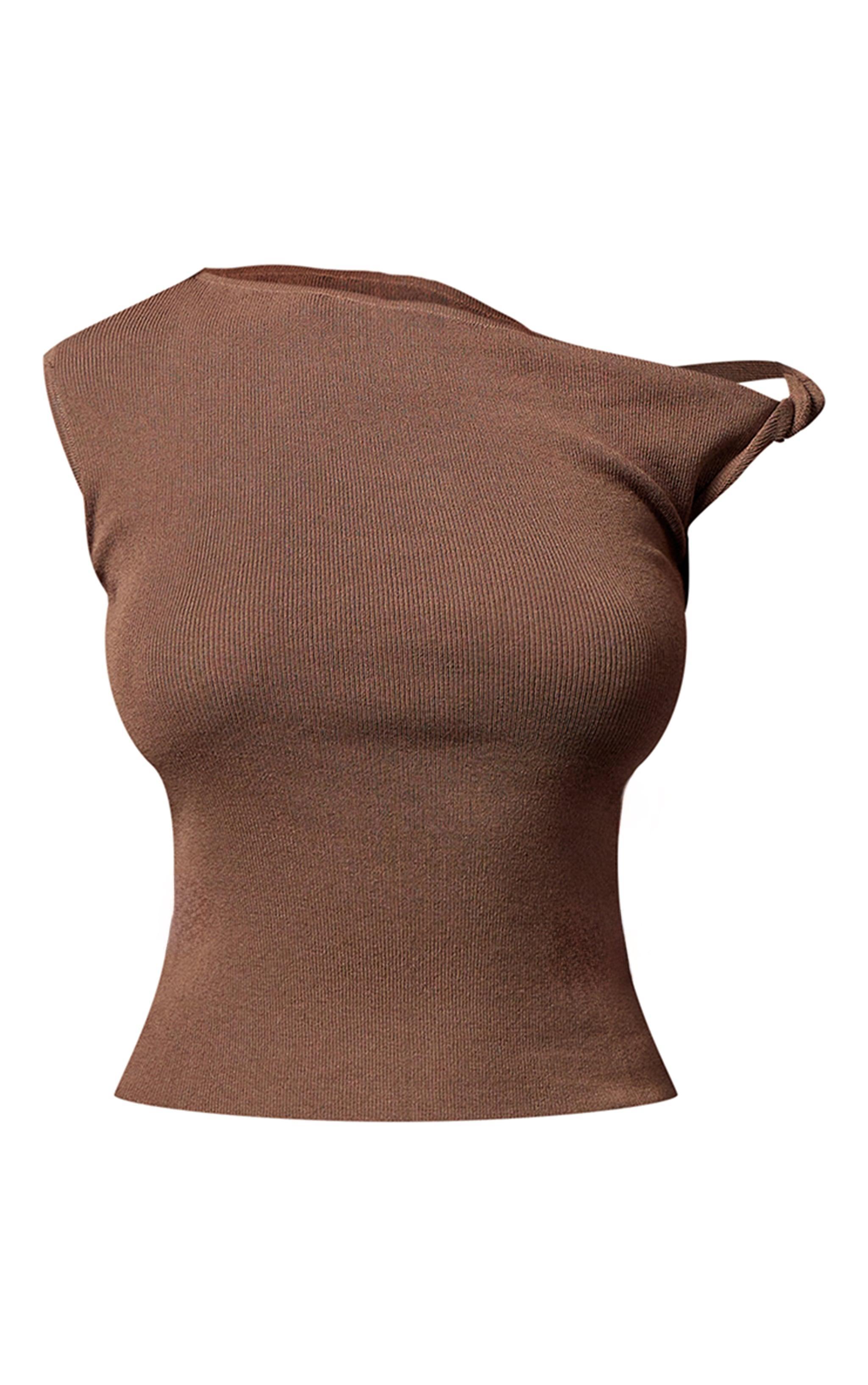 Mocha Fine Knit Twist Neck Vest Top Product Image