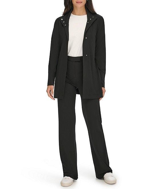 Calvin Klein Solid Point Collar Long Sleeves Tie Belt Snap Front Jacket Product Image