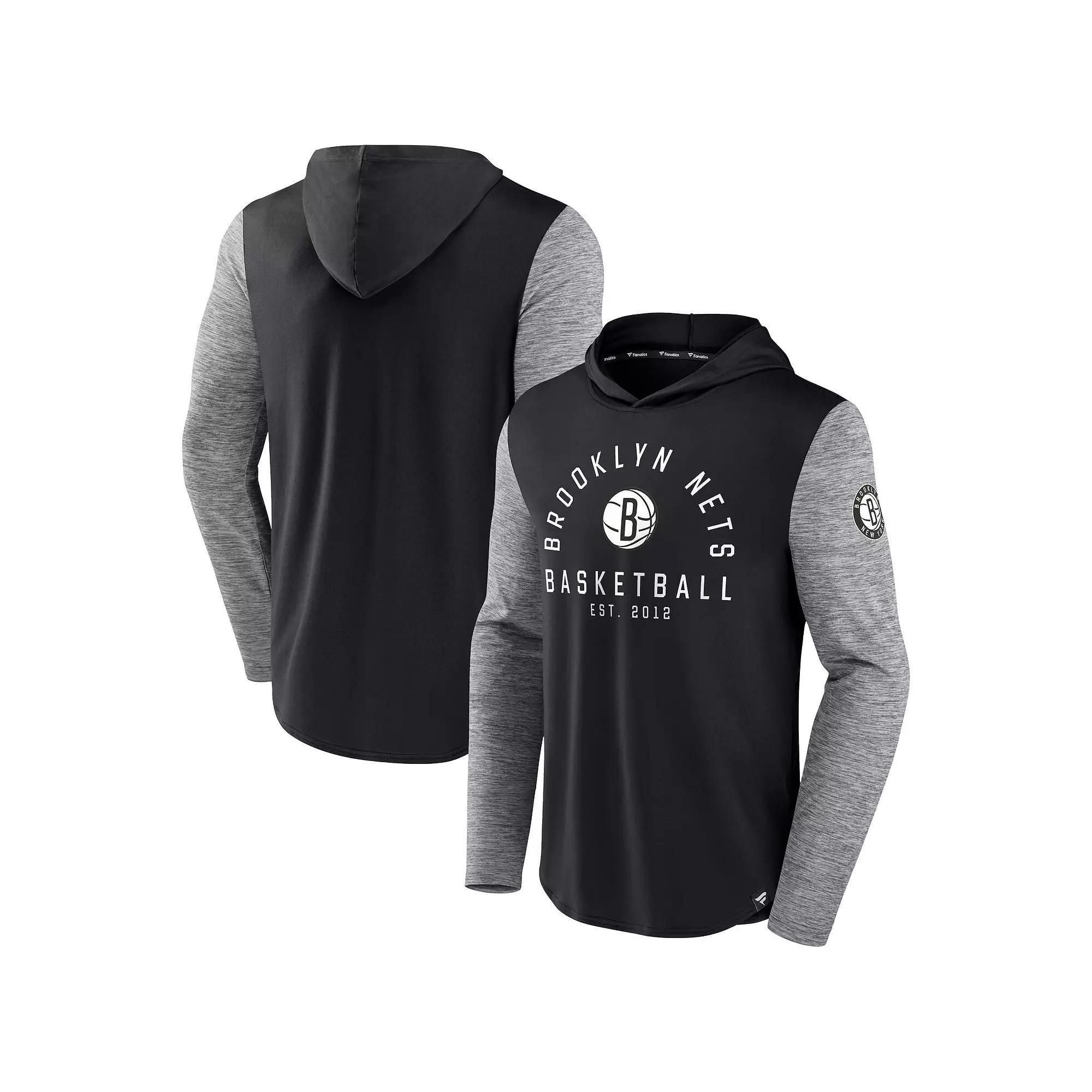 Men's Fanatics Branded Black/Heathered Charcoal Brooklyn Nets Deep Rotation Performance Pullover Hoodie,  Product Image