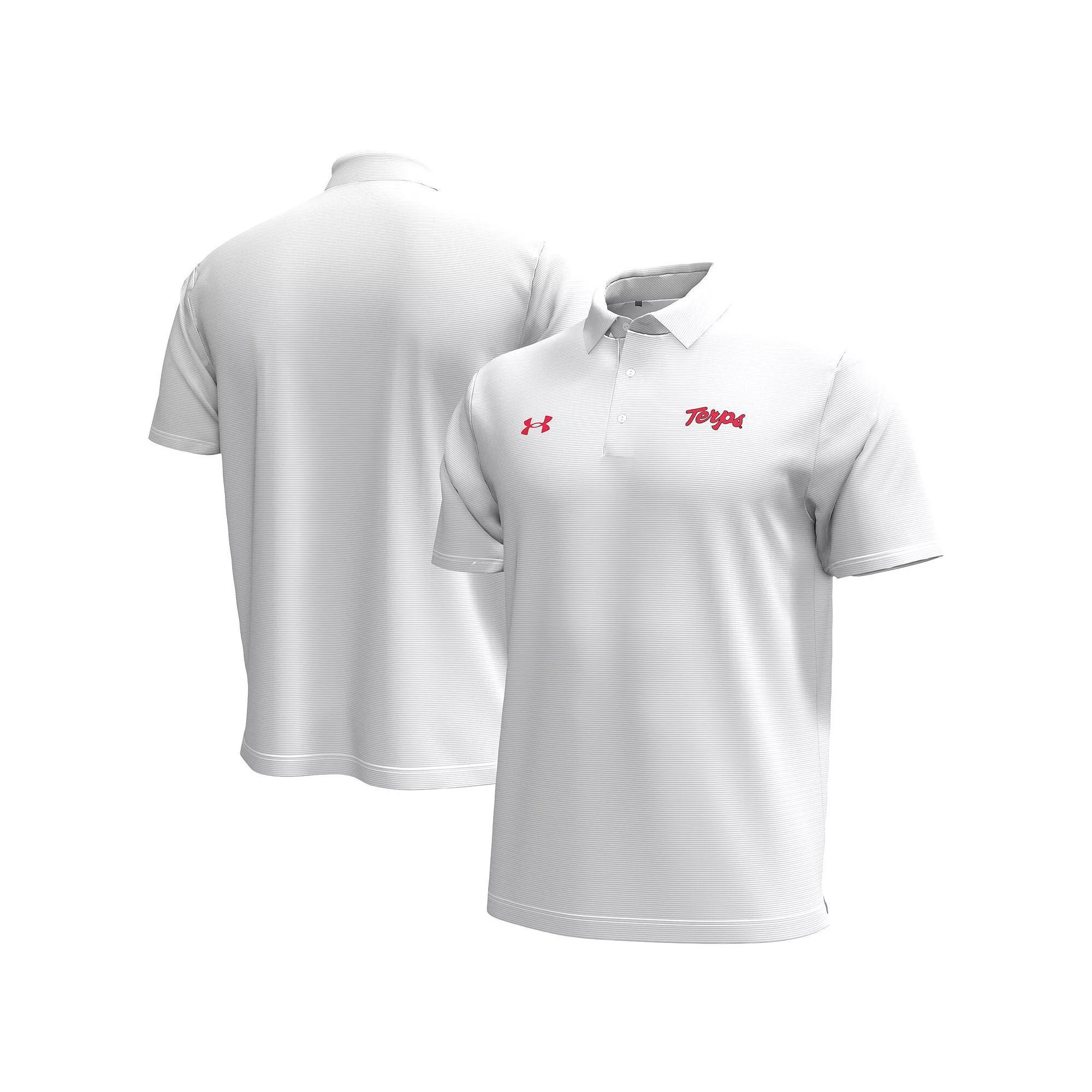 Men's Under Armour White Maryland Terrapins Playoff Chest Stripe Performance Polo, Size: XXL Product Image