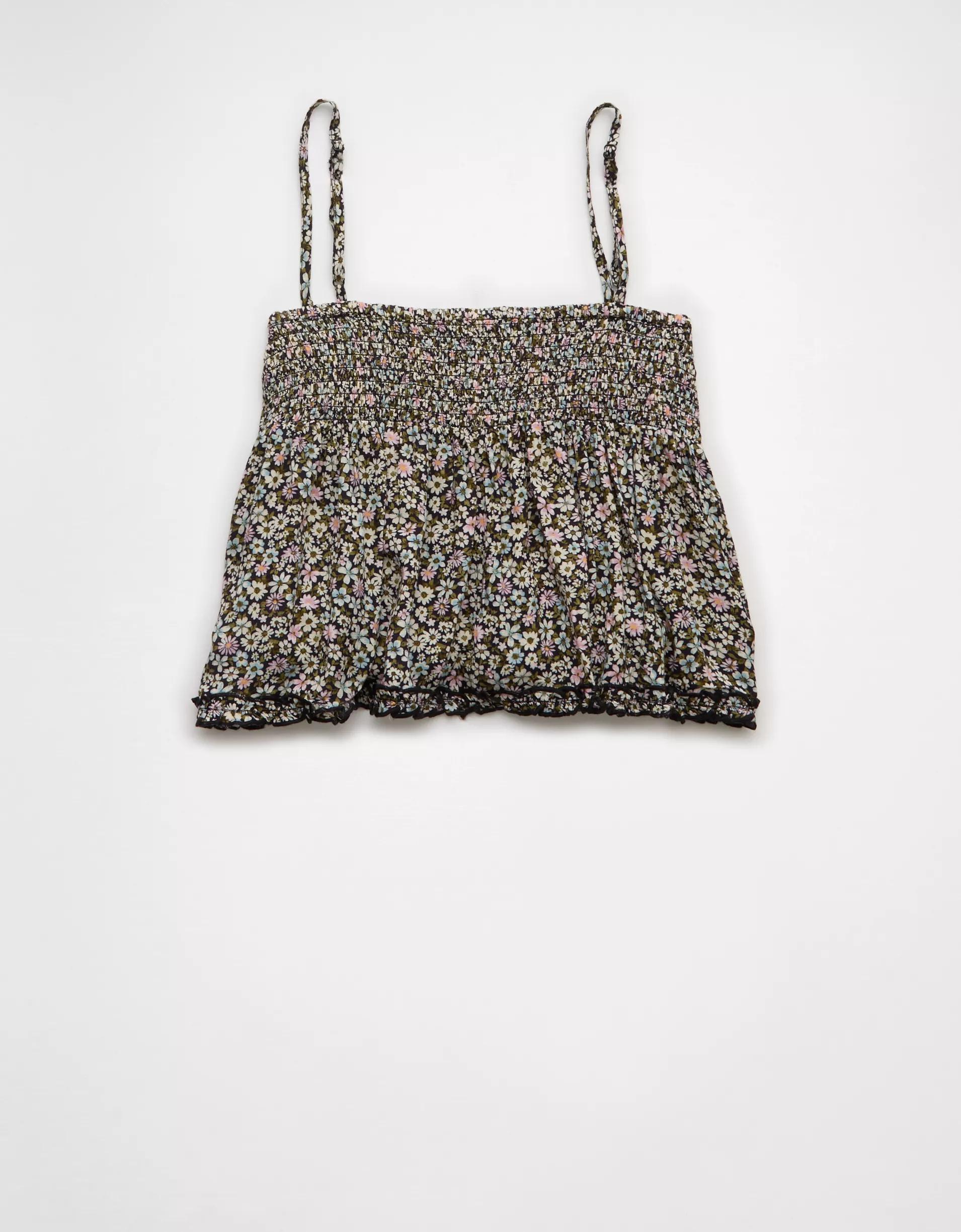 AE Tie Front Ruffle Trim Tank Top Product Image