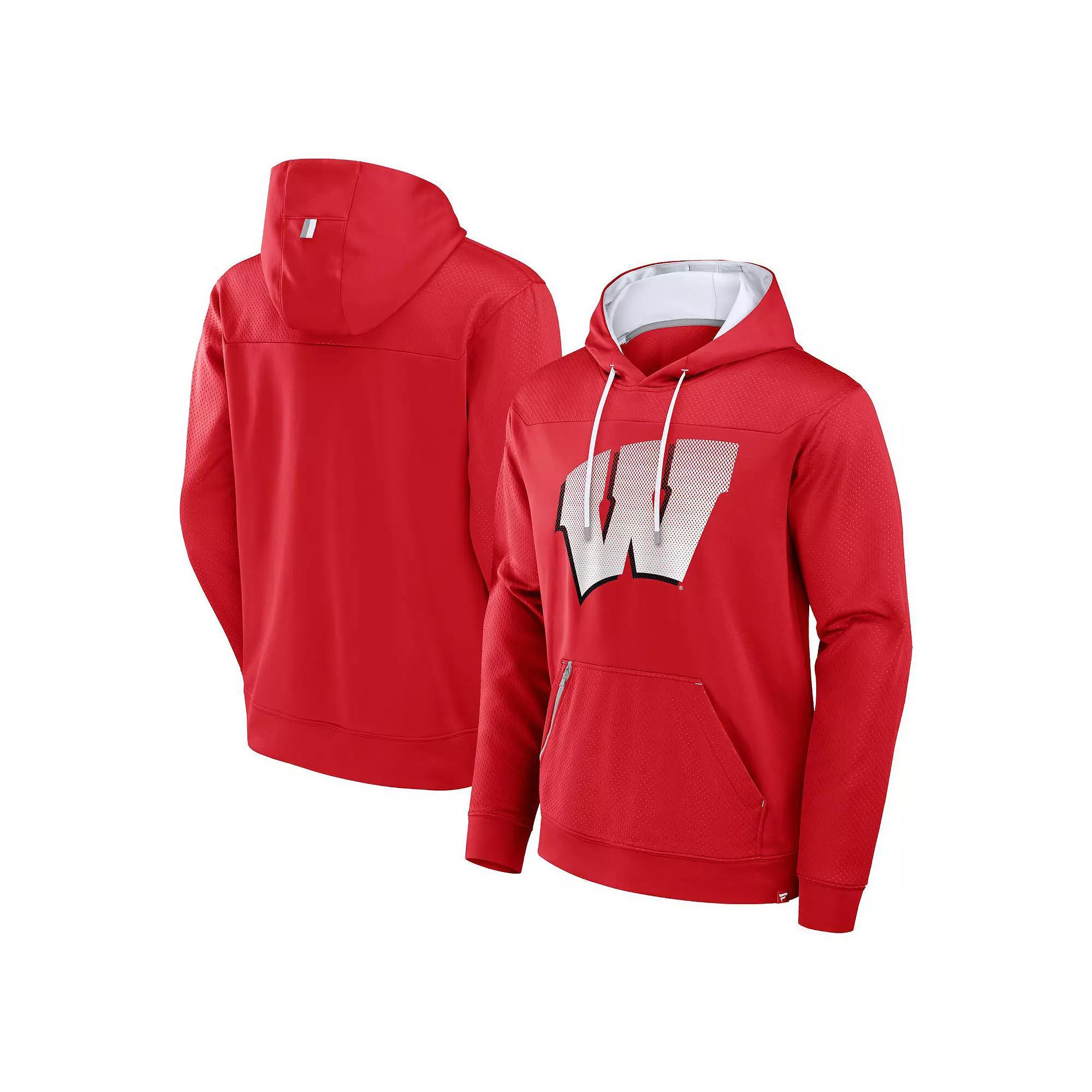 Men's Fanatics Red Wisconsin Badgers Defender Dot Faded Primary Pullover Hoodie,  Product Image