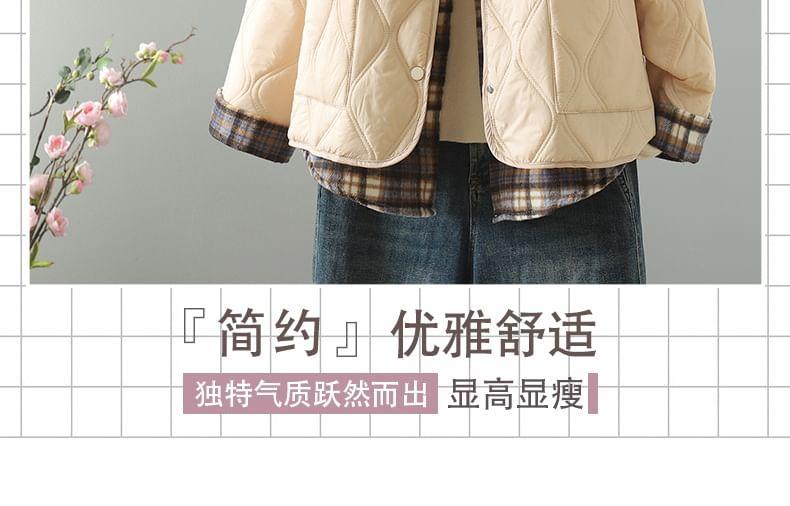 Collared Quilted Button-Up Jacket Product Image