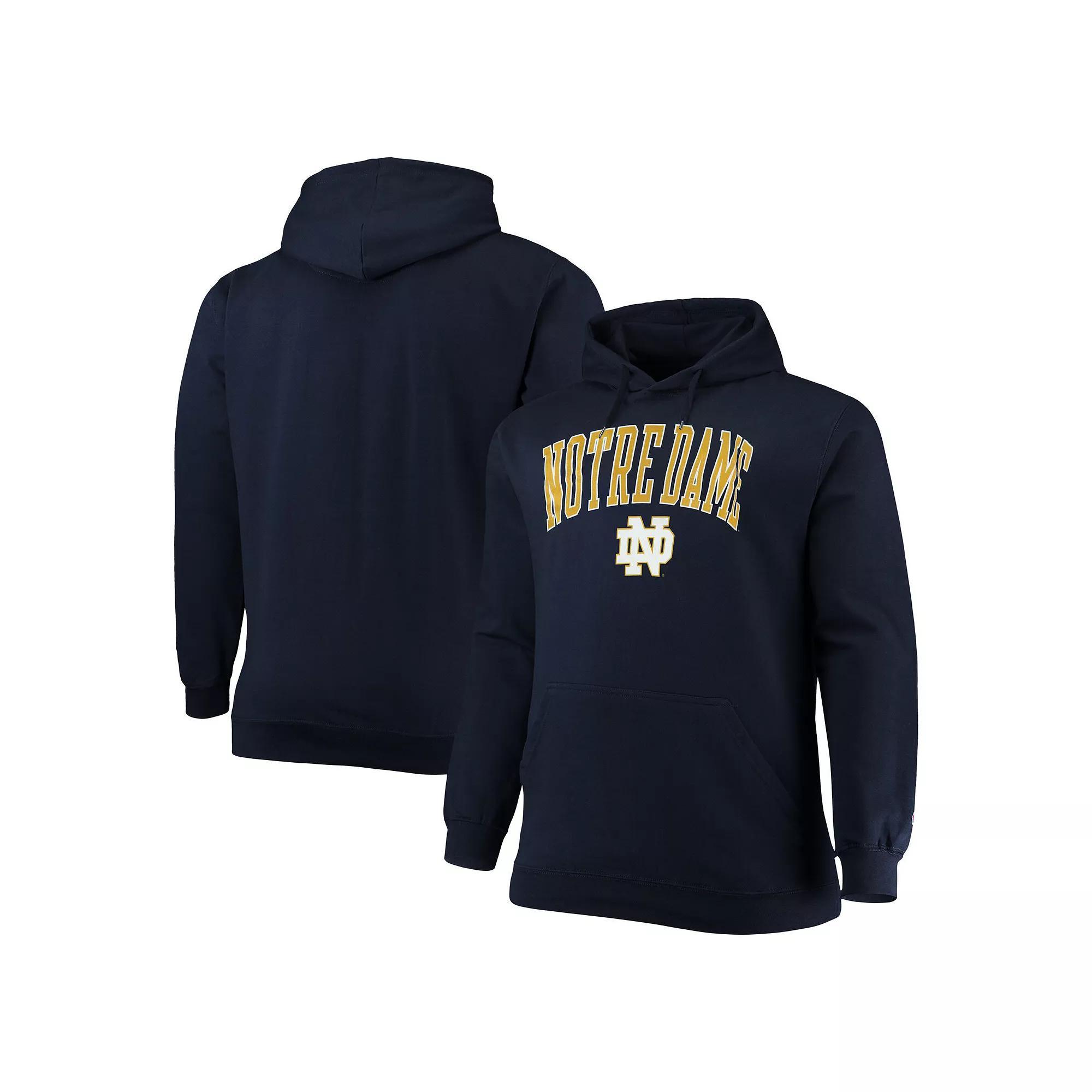 Men's Champion Navy Notre Dame Fighting Irish Big & Tall Arch Over Logo Powerblend Pullover Hoodie, Size: XLT, Blue Product Image