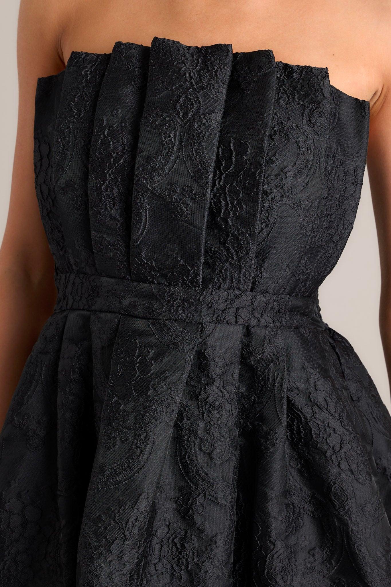 Enchanted Elegance Black Jacquard Strapless Midi Dress Product Image