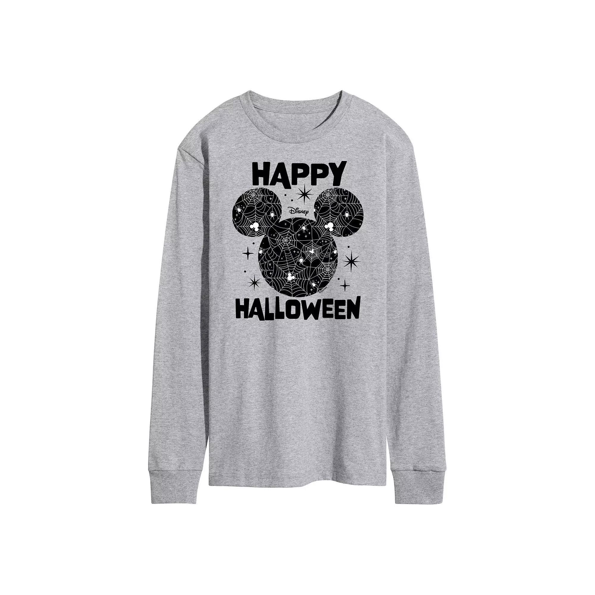 Disney's Mickey Mouse Men's Happy Halloween Silhouette Long Sleeve Graphic Tee, Size: Small, Gray Product Image