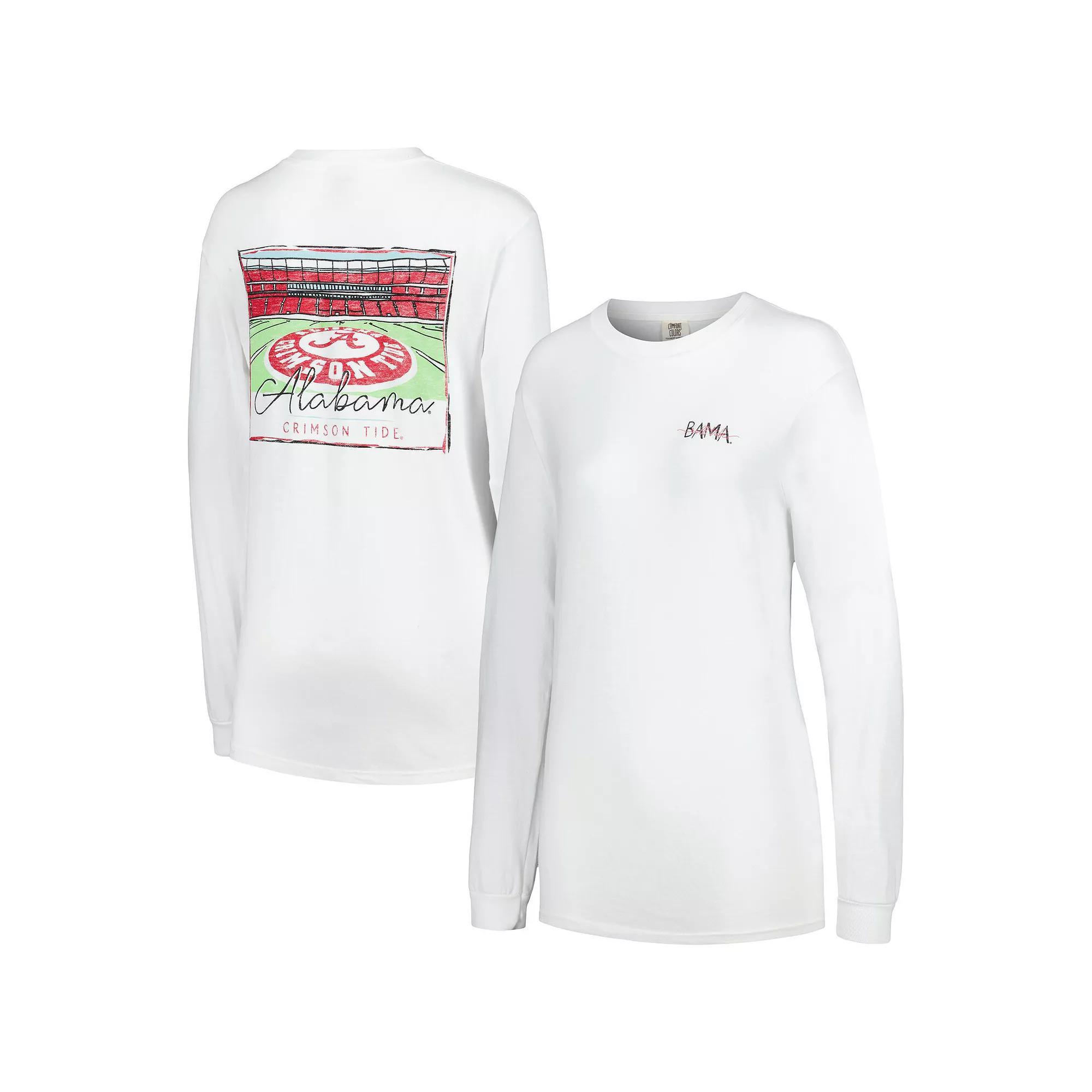 Women's White Alabama Crimson Tide Hand-Drawn Stadium Comfort Colors Oversized Long Sleeve T-Shirt, Size: Small Product Image